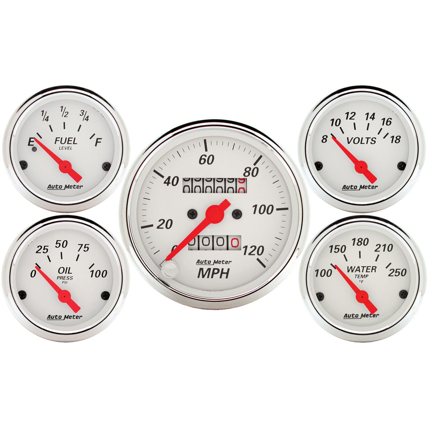 AutoMeter 1300 GAUGE KIT; 5 PC.; 3 1/8in./2 1/16in.; MECH. SPEEDOMETER; ARCTIC WHITE AutoMeter 1300