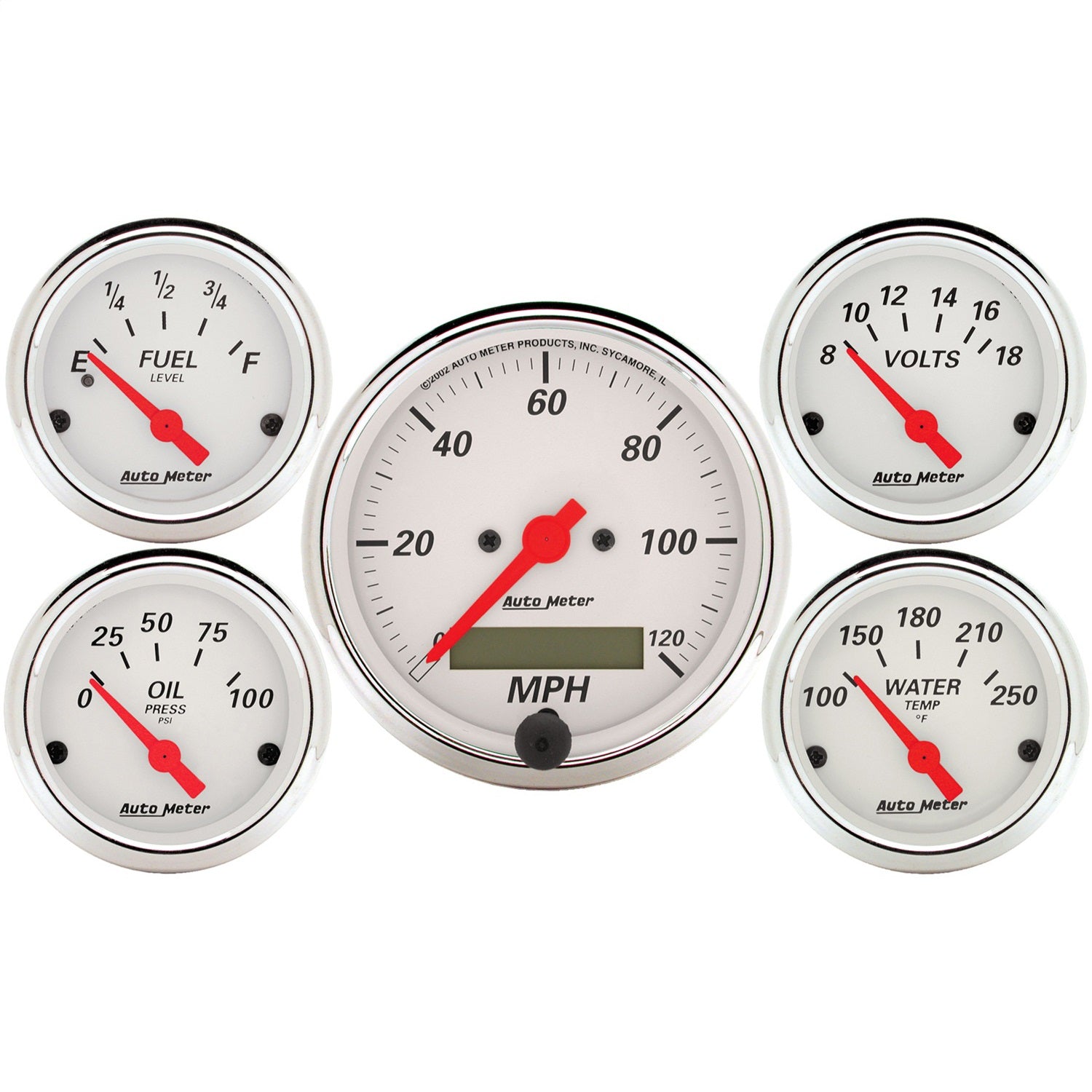 AutoMeter 1302 GAUGE KIT; 5 PC.; 3 1/8in./2 1/16in.; ELEC. SPEEDOMETER; ARCTIC WHITE AutoMeter 1302