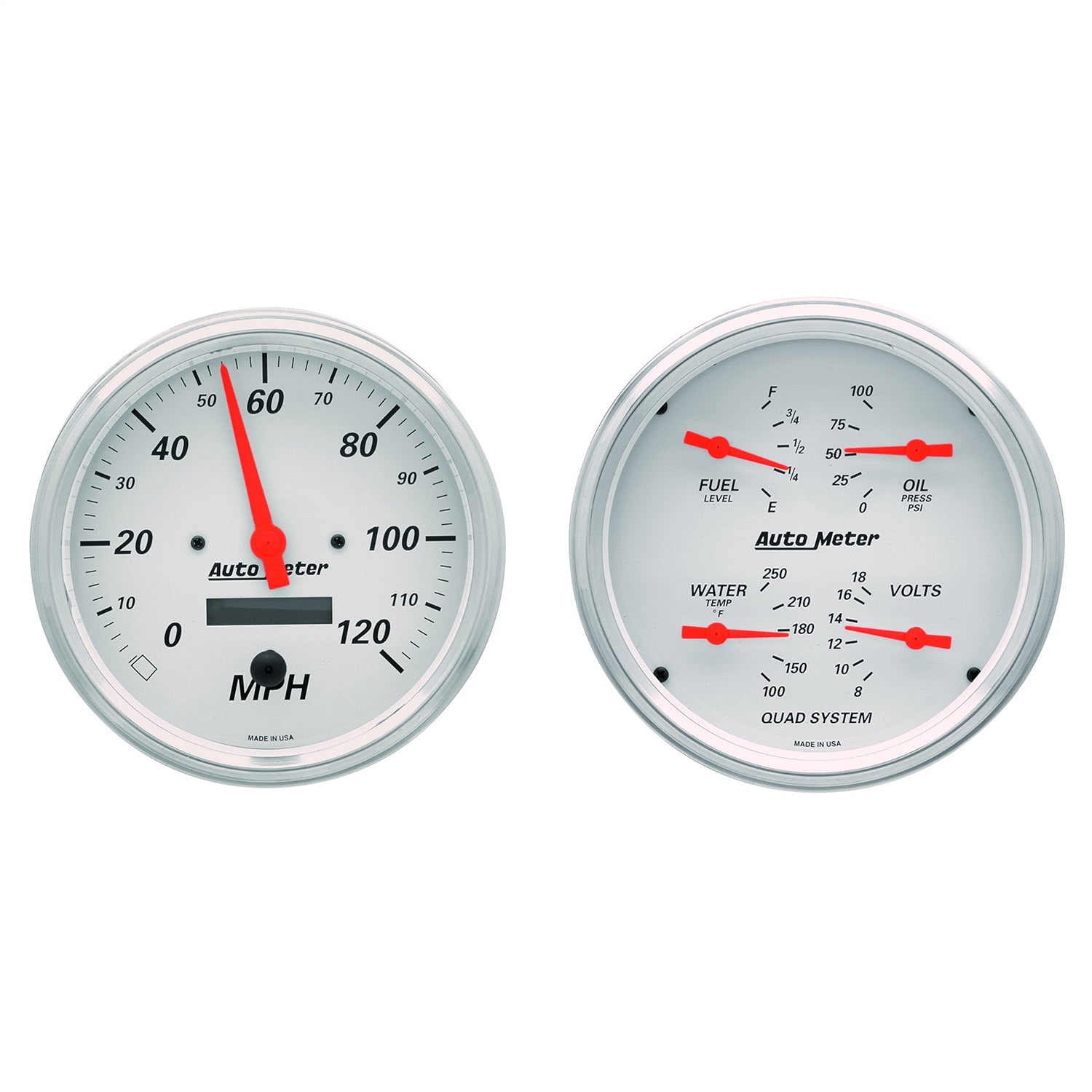 AutoMeter 1303 2 PC. GAUGE KIT; 5in. QUAD/SPEEDOMETER; 240-33 O; ARCTIC WHITE AutoMeter 1303