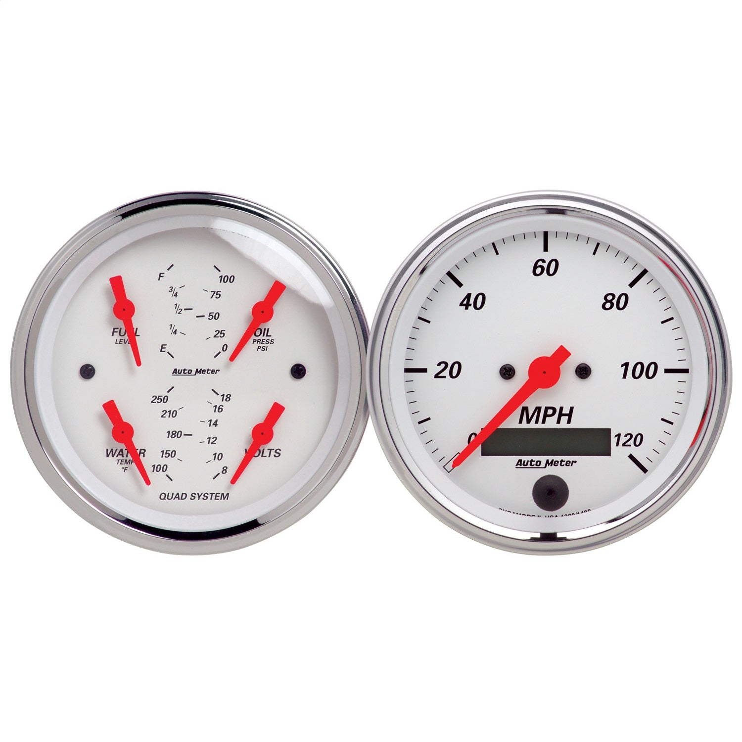 AutoMeter 1308 2 PC. GAUGE KIT; 3-3/8in. QUAD/SPEEDOMETER; 240-33 O; ARCTIC WHITE AutoMeter 1308