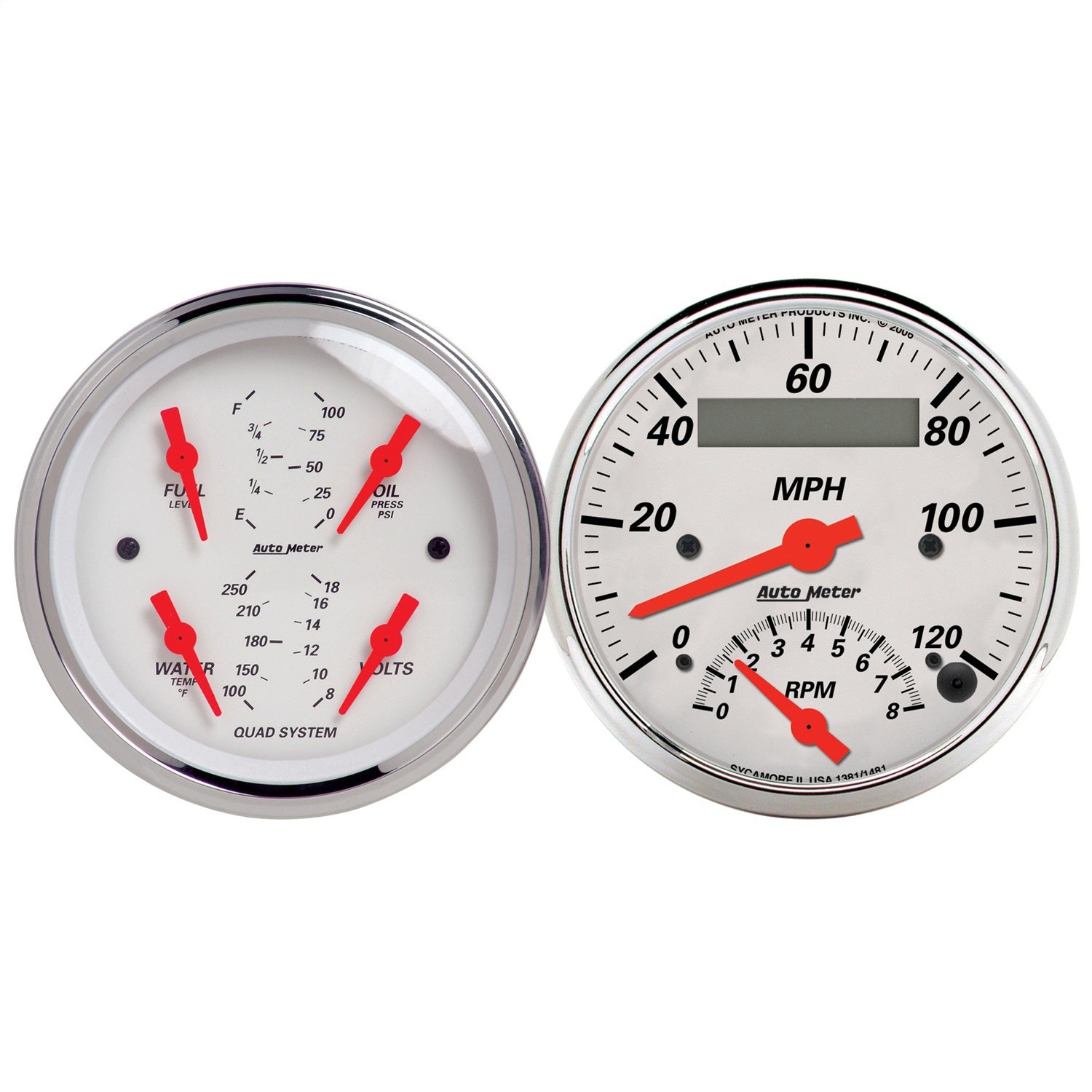 AutoMeter 1309 2 PC. GAUGE KIT; 3-3/8in. QUAD/TACH/SPEEDO; 240-33 O; ARCTIC WHITE AutoMeter 1309