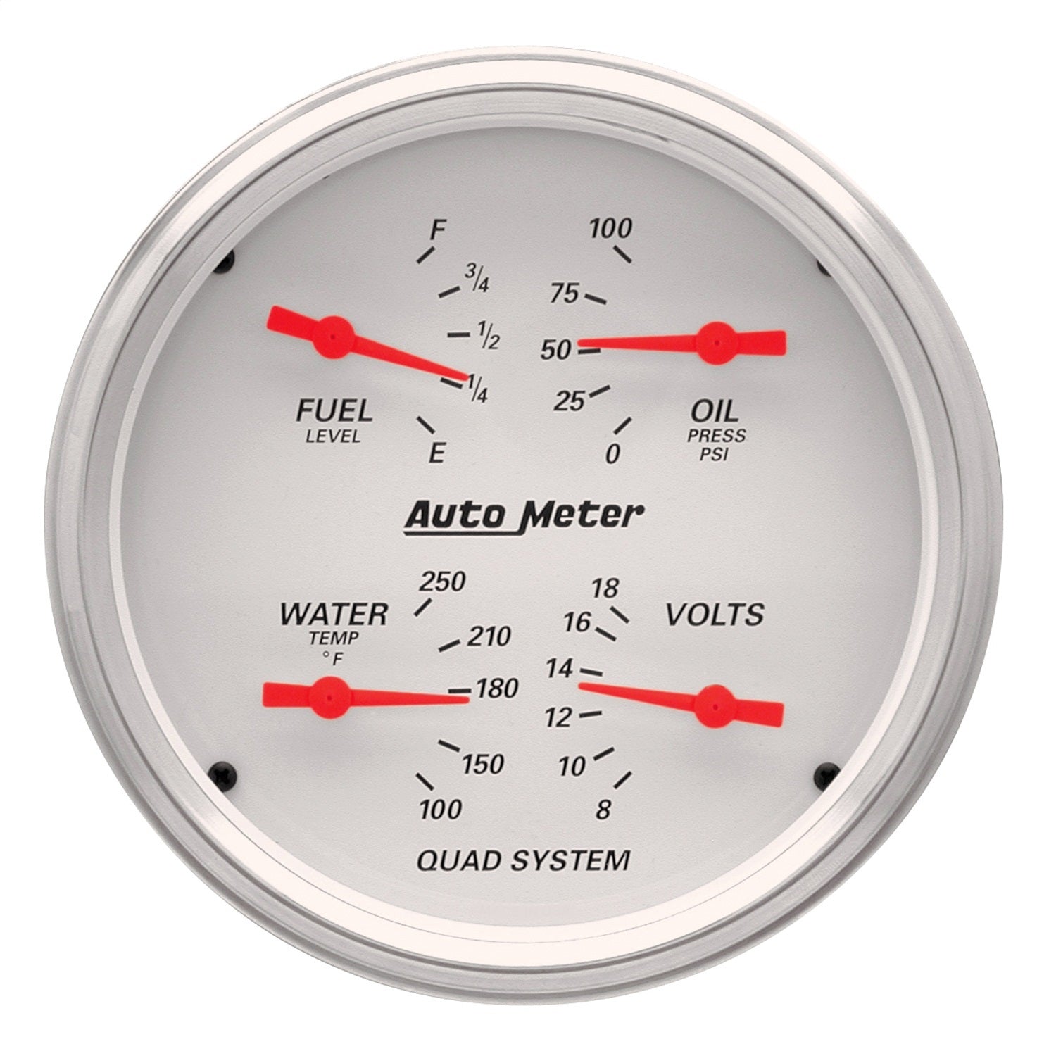 AutoMeter 1310 5in. QUAD GAUGE; 100 PSI/100-250 deg.F/8-18V/240-33 O; ARCTIC WHITE AutoMeter 1310