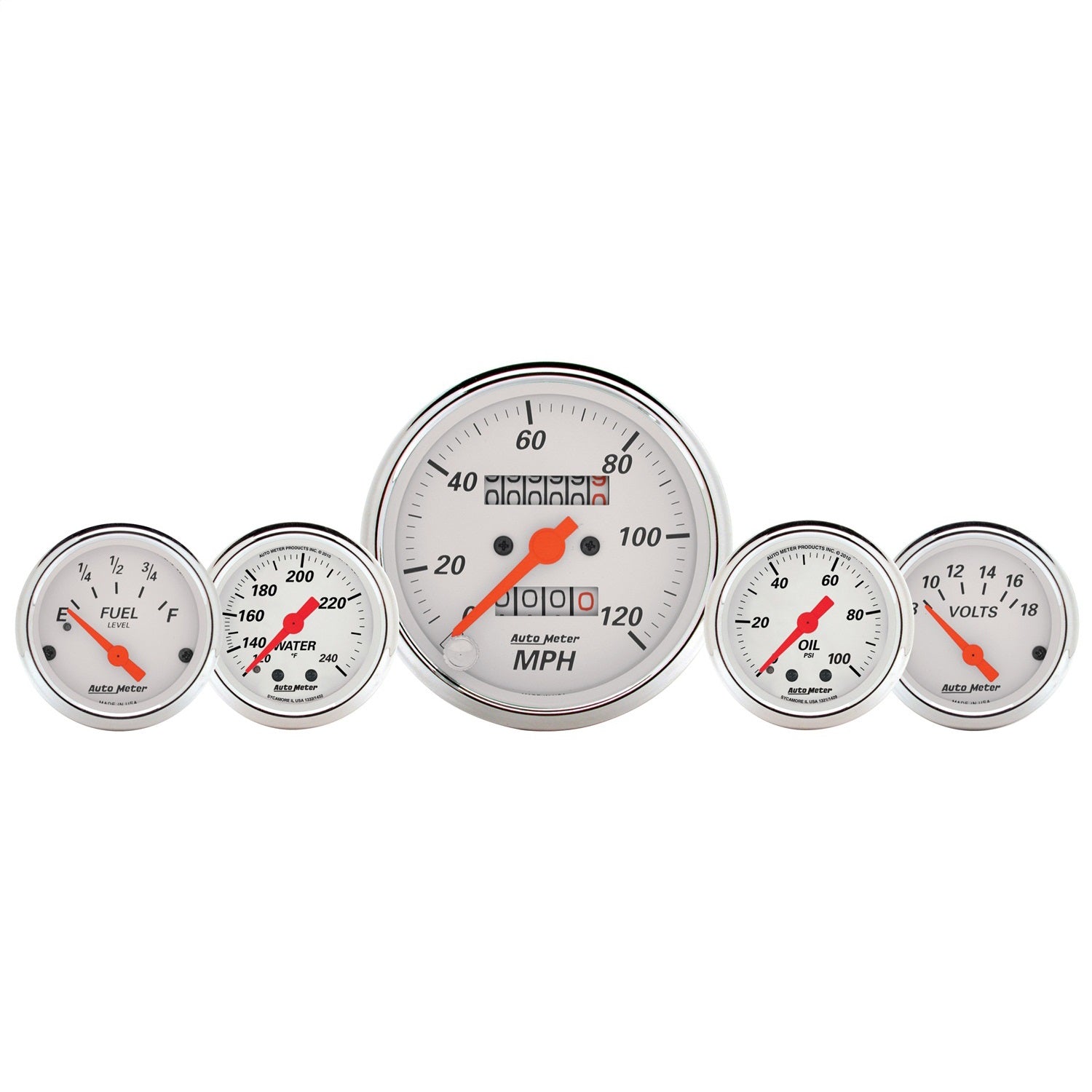 AutoMeter 1311 GAUGE KIT; 5 PC.; 3 1/8in./2 1/16in.; MECH. SPEEDO.; WTMP/OILP; ARCTIC WHT AutoMeter 1311