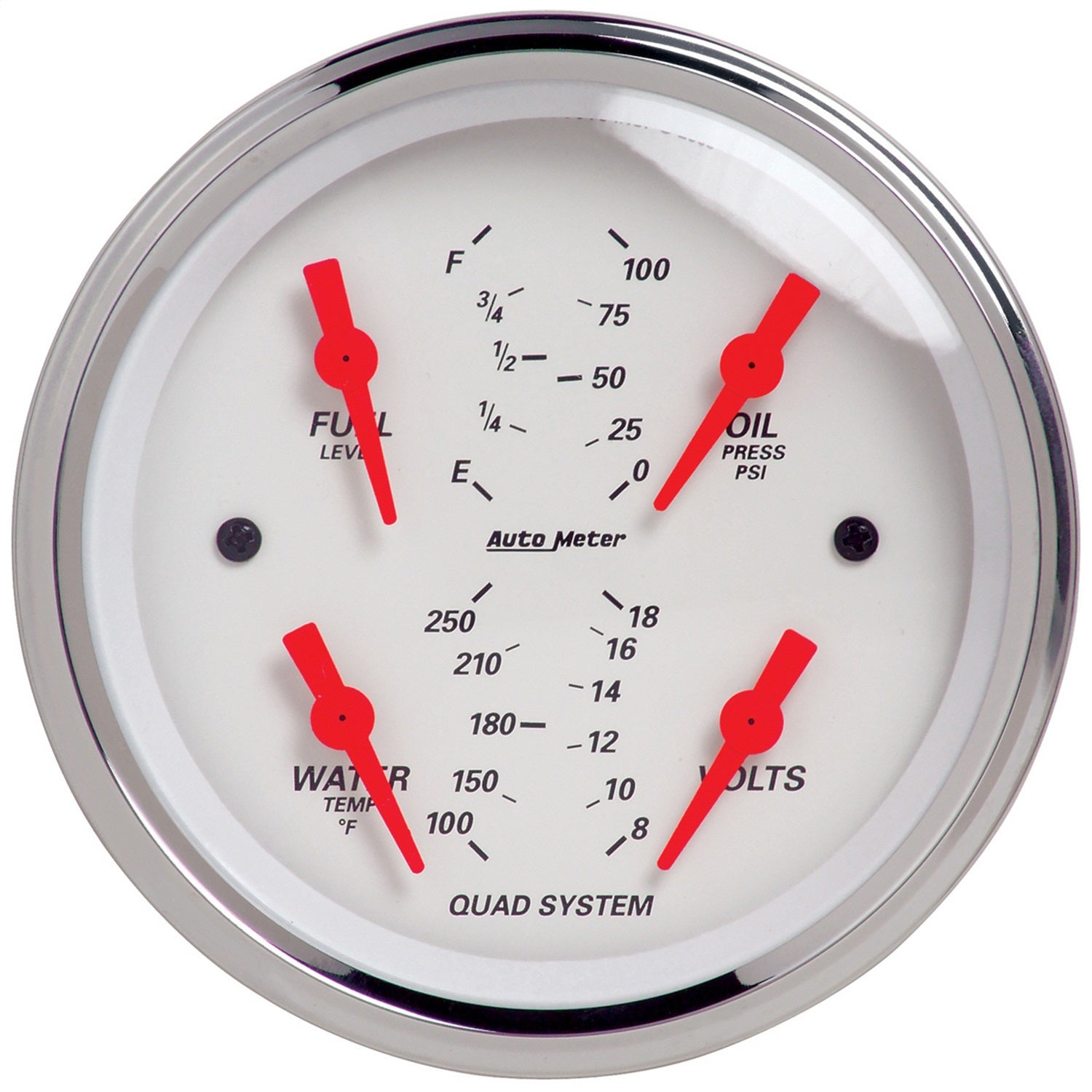 AutoMeter 1312 3-3/8in. QUAD GAUGE; 100 PSI/100-250 deg.F/8-18V/240-33 O; ARCTIC WHITE AutoMeter 1312