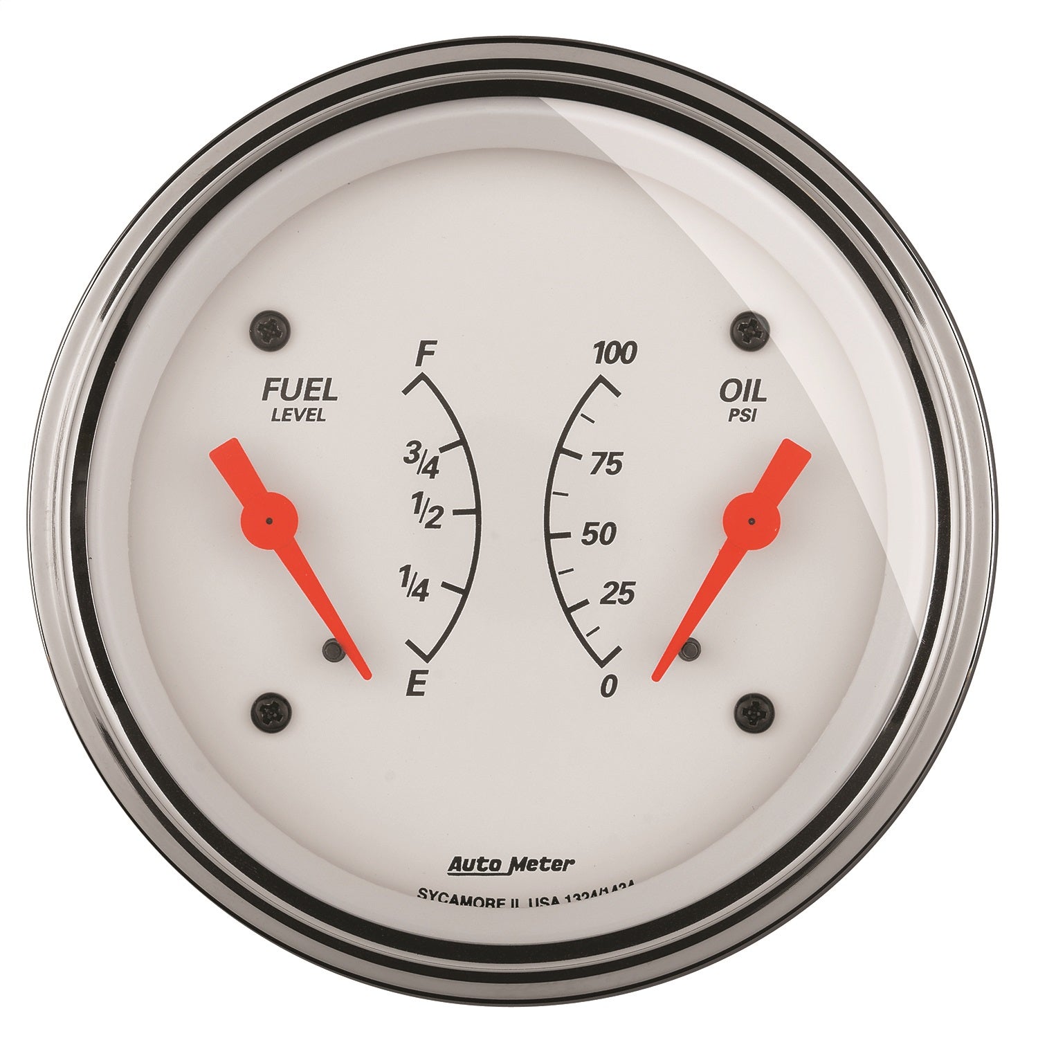 AutoMeter 1313 GAUGE; DUAL; FUEL/OILP; 3 3/8in.; 240OE-33OF/100PSI; ELEC; ARCTIC WHITE AutoMeter 1313