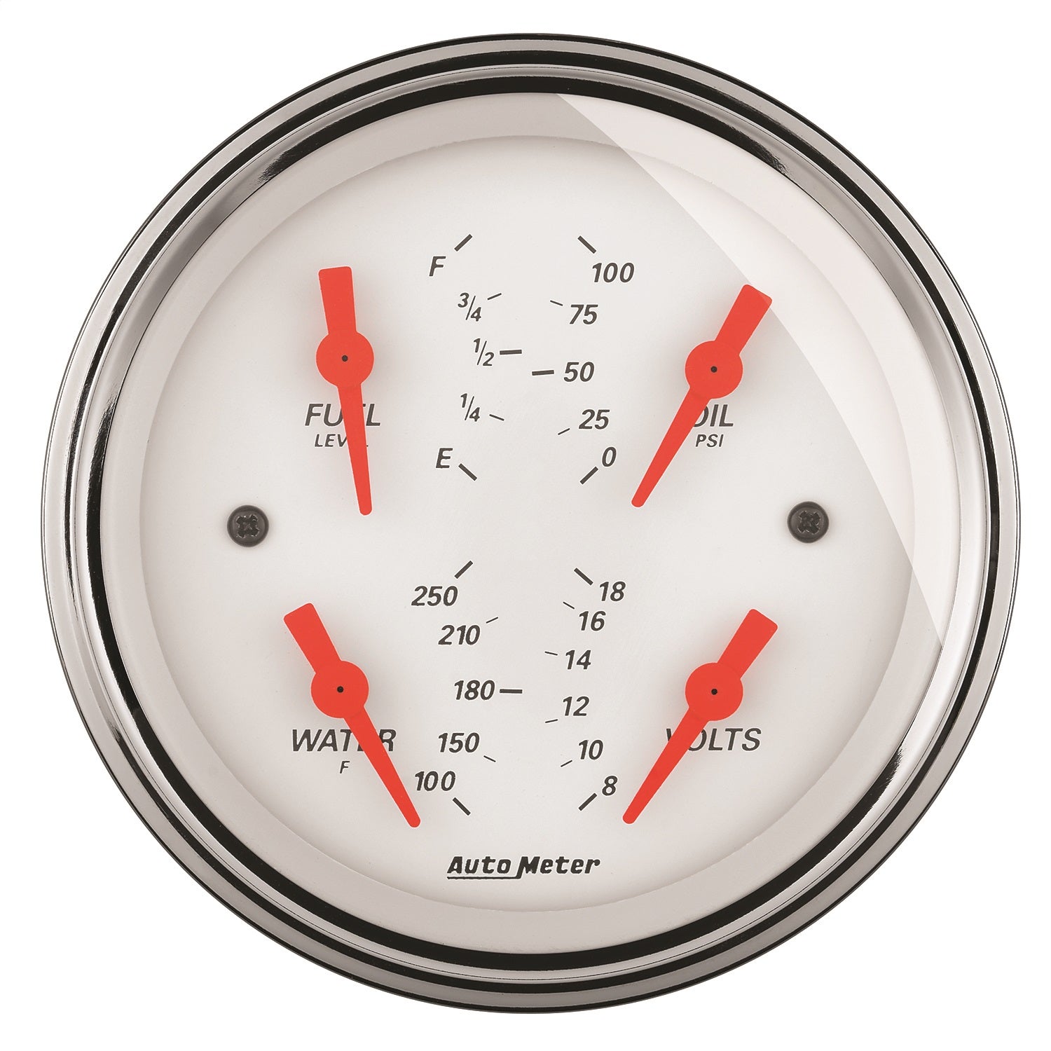 AutoMeter 1314 3-3/8in. QUAD GAUGE; 100 PSI/100-250 deg.F/8-18V/0-90 O; ARCTIC WHITE AutoMeter 1314