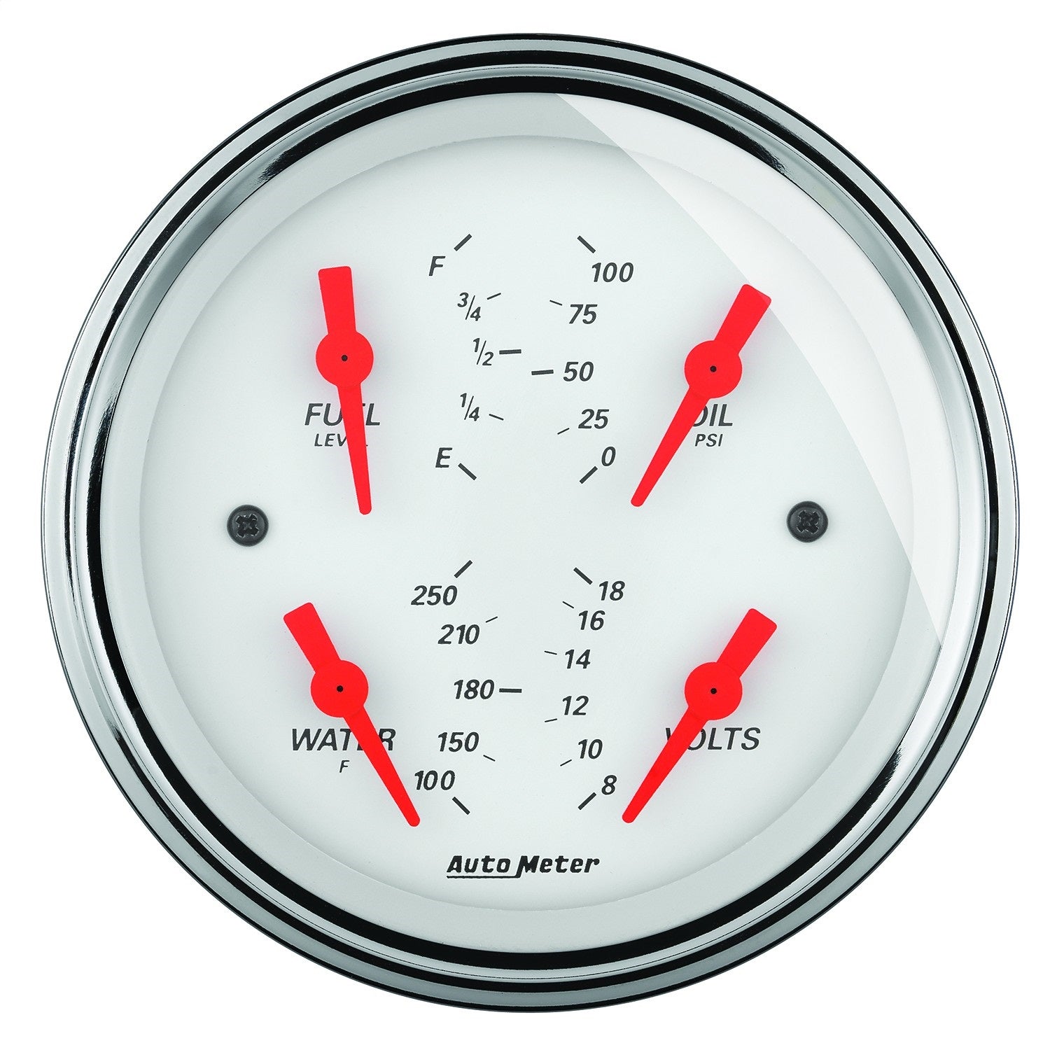 AutoMeter 1319 5in. QUAD GAUGE; 100 PSI/100-250 deg.F/8-18V/0-90 O; ARCTIC WHITE AutoMeter 1319