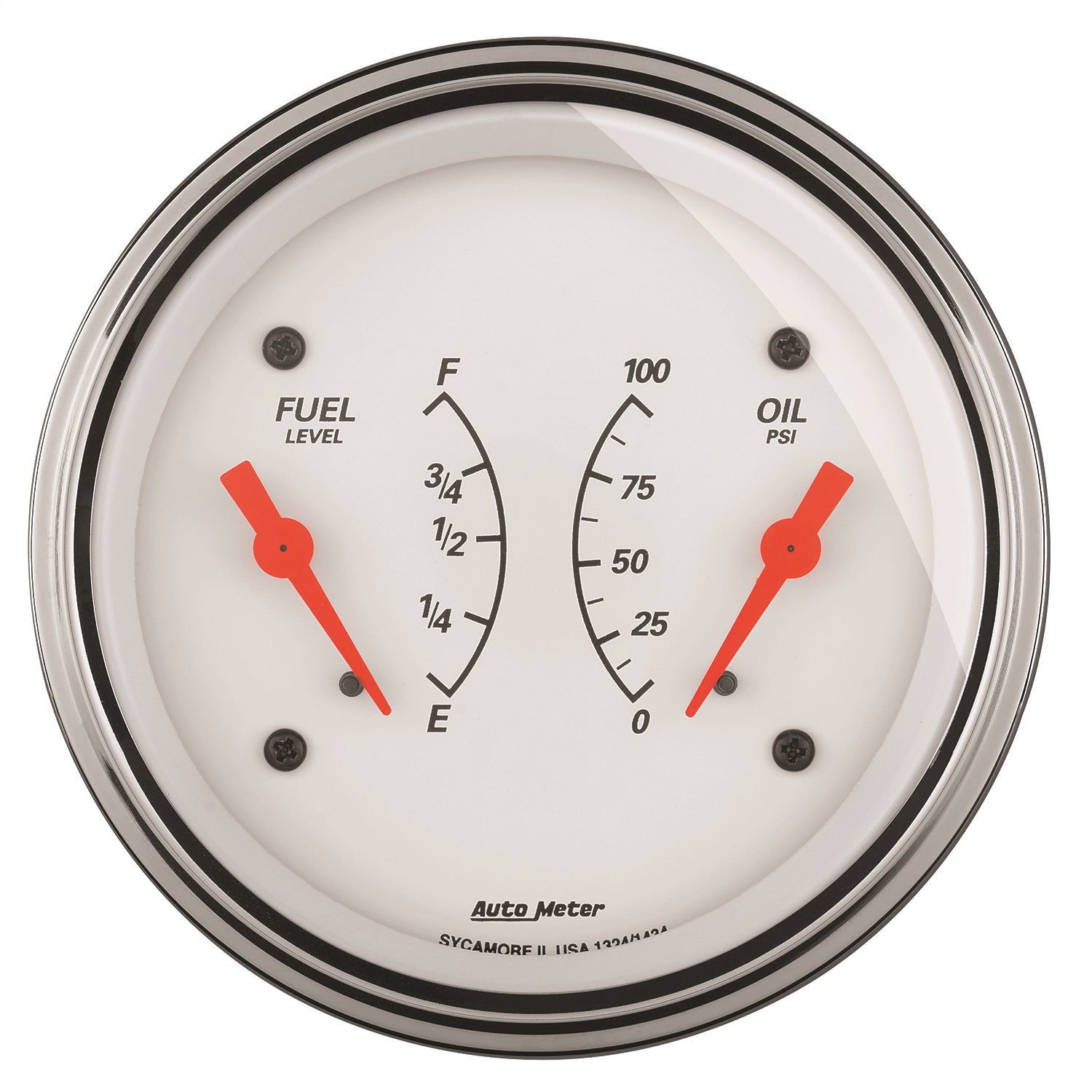 AutoMeter 1324 GAUGE; DUAL; FUEL/OILP; 3 3/8in.; 0OE-90OF/100PSI; ELEC; ARCTIC WHITE AutoMeter 1324