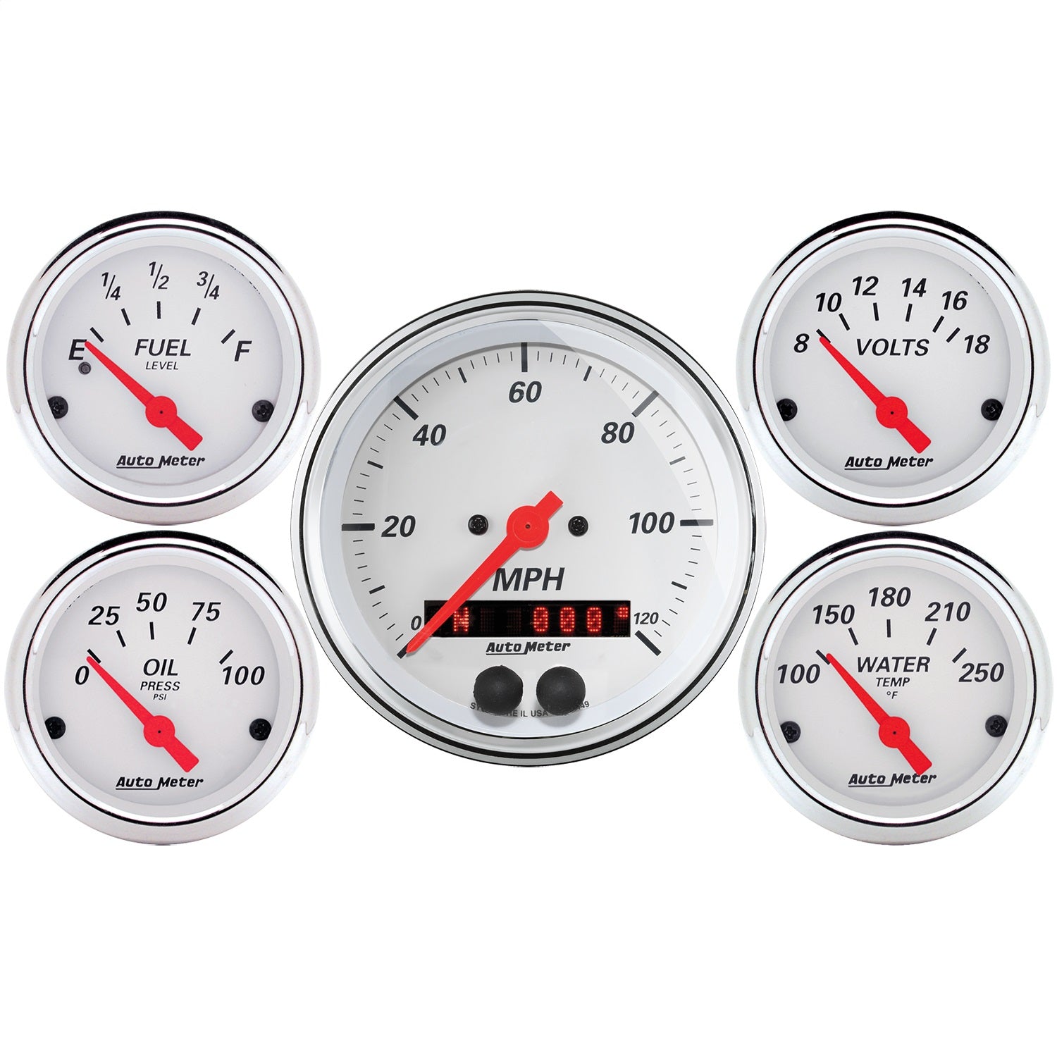 AutoMeter 1350 GAUGE KIT; 5 PC.; 3 3/8in./2 1/16in.; GPS SPEEDOMETER; ARCTIC WHITE AutoMeter 1350