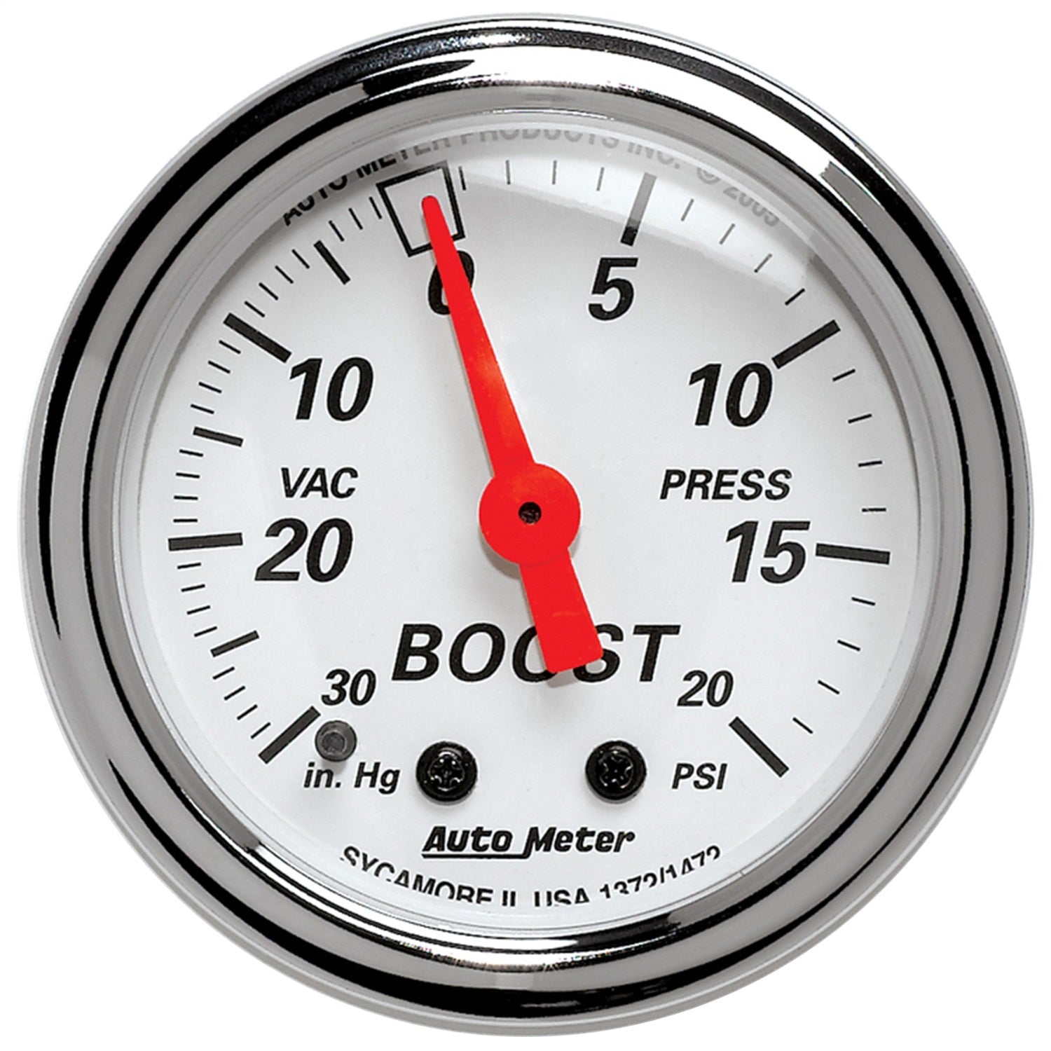 AutoMeter 1372 GAUGE; VAC/BOOST; 2 1/16in.; 30INHG-20PSI; MECHANICAL; ARCTIC WHITE AutoMeter 1372