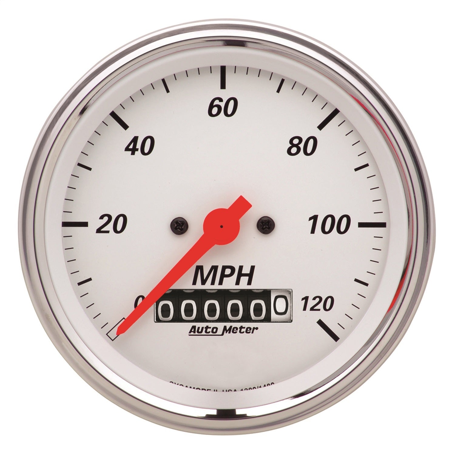 AutoMeter 1379 GAUGE; SPEEDOMETER; 3 3/8in.; 120MPH; ELEC. PROG. W/WHEEL ODO; ARCTIC WHITE AutoMeter 1379