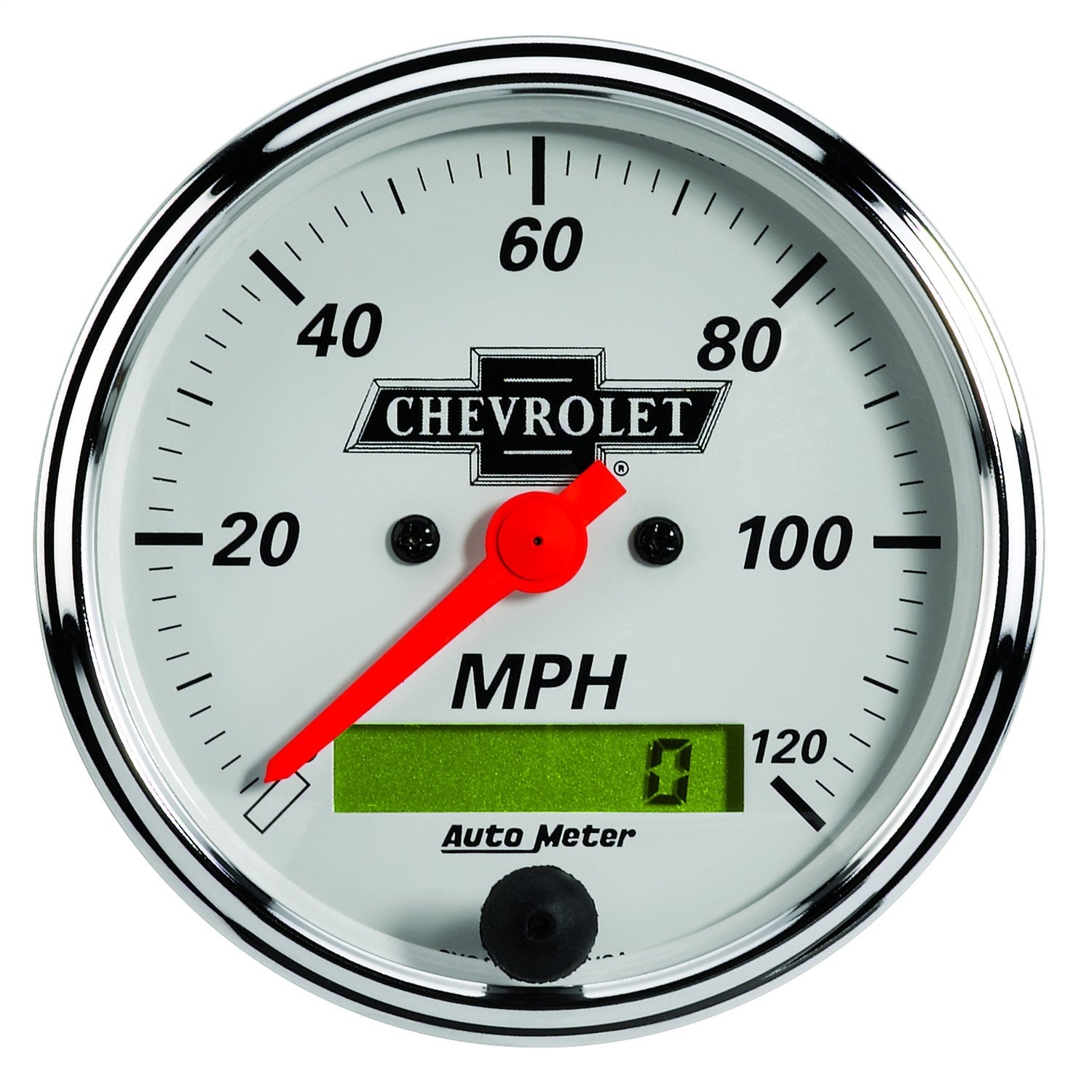 AutoMeter 1388-00408 GAUGE; SPEEDO; 3 1/8in.; 120MPH; ELEC PROG W/LCD ODO; CHEVROLET HERITAGE BOWTIE AutoMeter 1388-00408