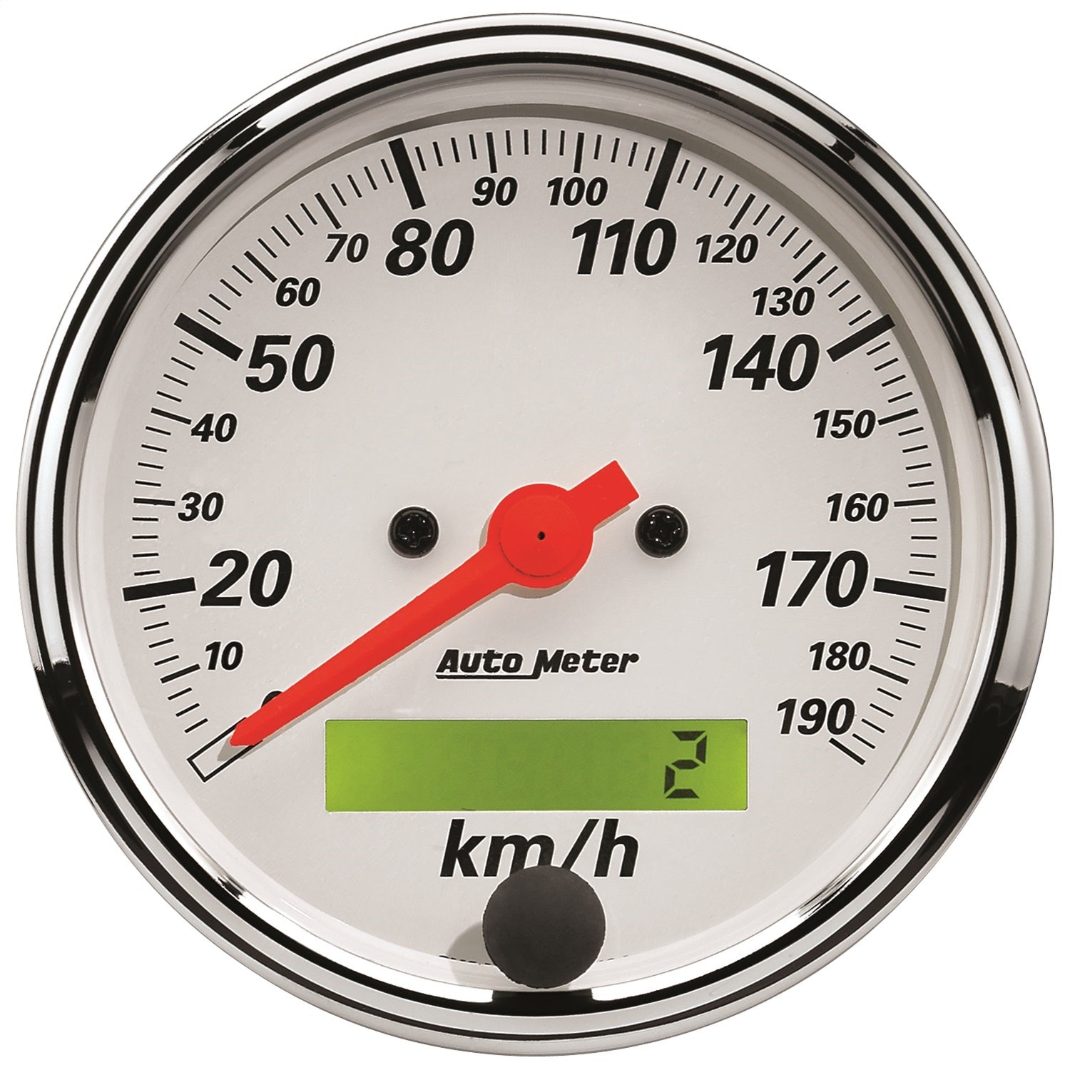 AutoMeter 1388-M GAUGE; SPEEDOMETER; 3 1/8in.; 190KM/H; ELEC. PROG. W/LCD ODO; ARCTIC WHITE AutoMeter 1388-M