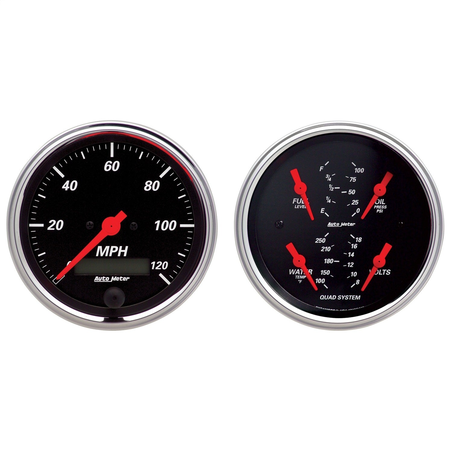 AutoMeter 1408 2 PC. GAUGE KIT; 3-3/8in. QUAD/SPEEDOMETER; 240-33 O; DESIGNER BLACK AutoMeter 1408
