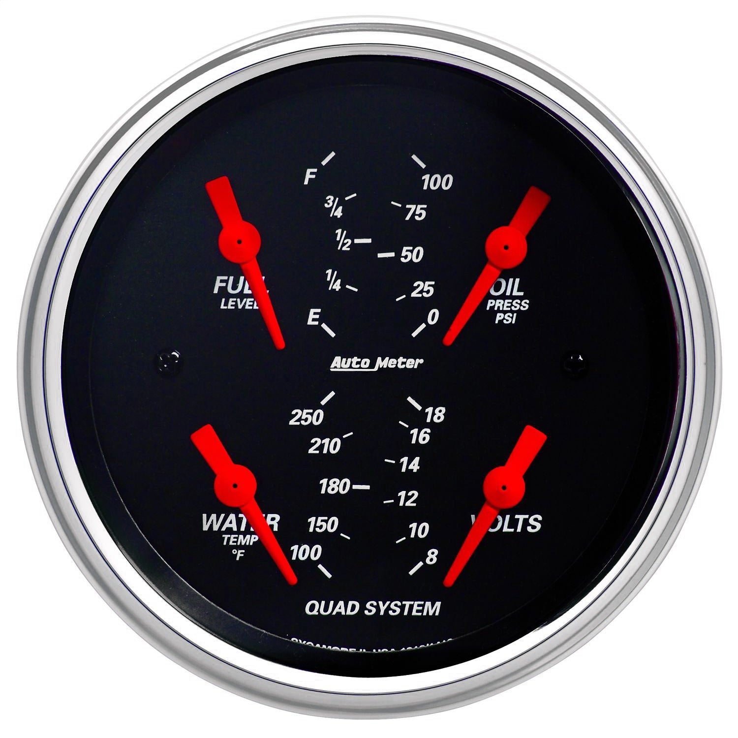 AutoMeter 1412 3-3/8in. QUAD GAUGE; 100 PSI/100-250 deg.F/8-18V/240-33 O; DESIGNER BLACK AutoMeter 1412
