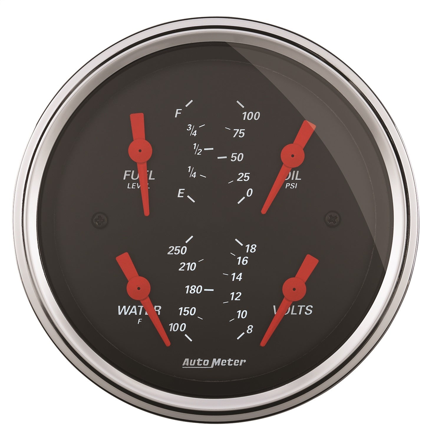 AutoMeter 1414 3-3/8in. QUAD GAUGE; 100 PSI/100-250 deg.F/8-18V/0-90 O; DESIGNER BLACK AutoMeter 1414