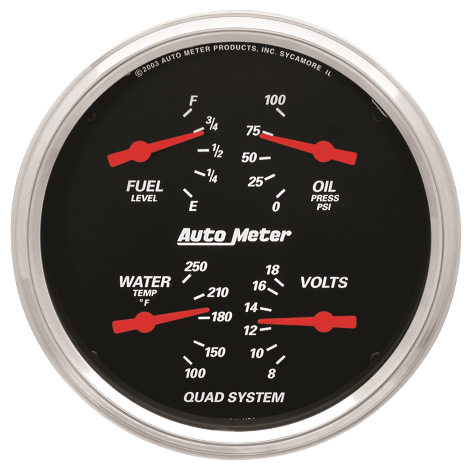 AutoMeter 1419 5in. QUAD GAUGE; 100 PSI/100-250 deg.F/8-18V/0-90 O; DESIGNER BLACK AutoMeter 1419