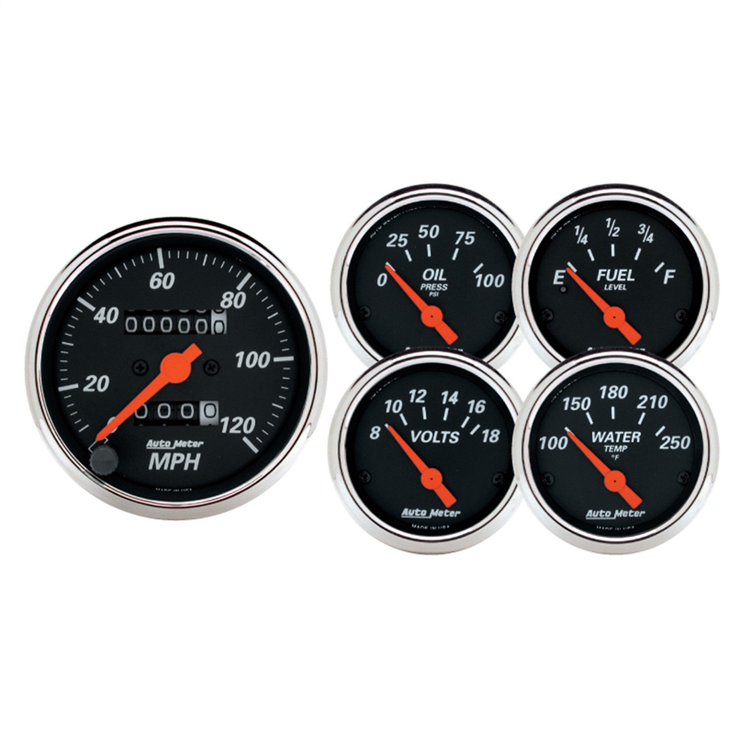 AutoMeter 1420 GAUGE KIT; 5 PC.; 3 1/8in./2 1/16in.; MECH. SPEEDOMETER; DESIGNER BLACK AutoMeter 1420