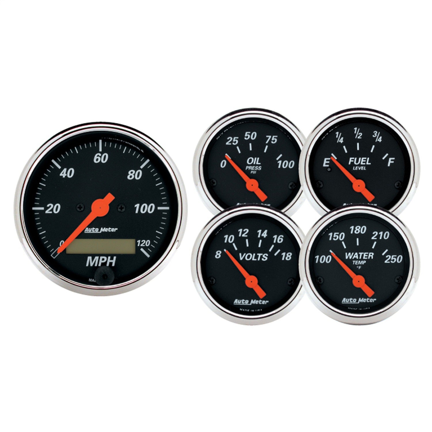AutoMeter 1421 GAUGE KIT; 5 PC.; 3 1/8in./2 1/16in.; ELEC. SPEEDOMETER; DESIGNER BLACK AutoMeter 1421