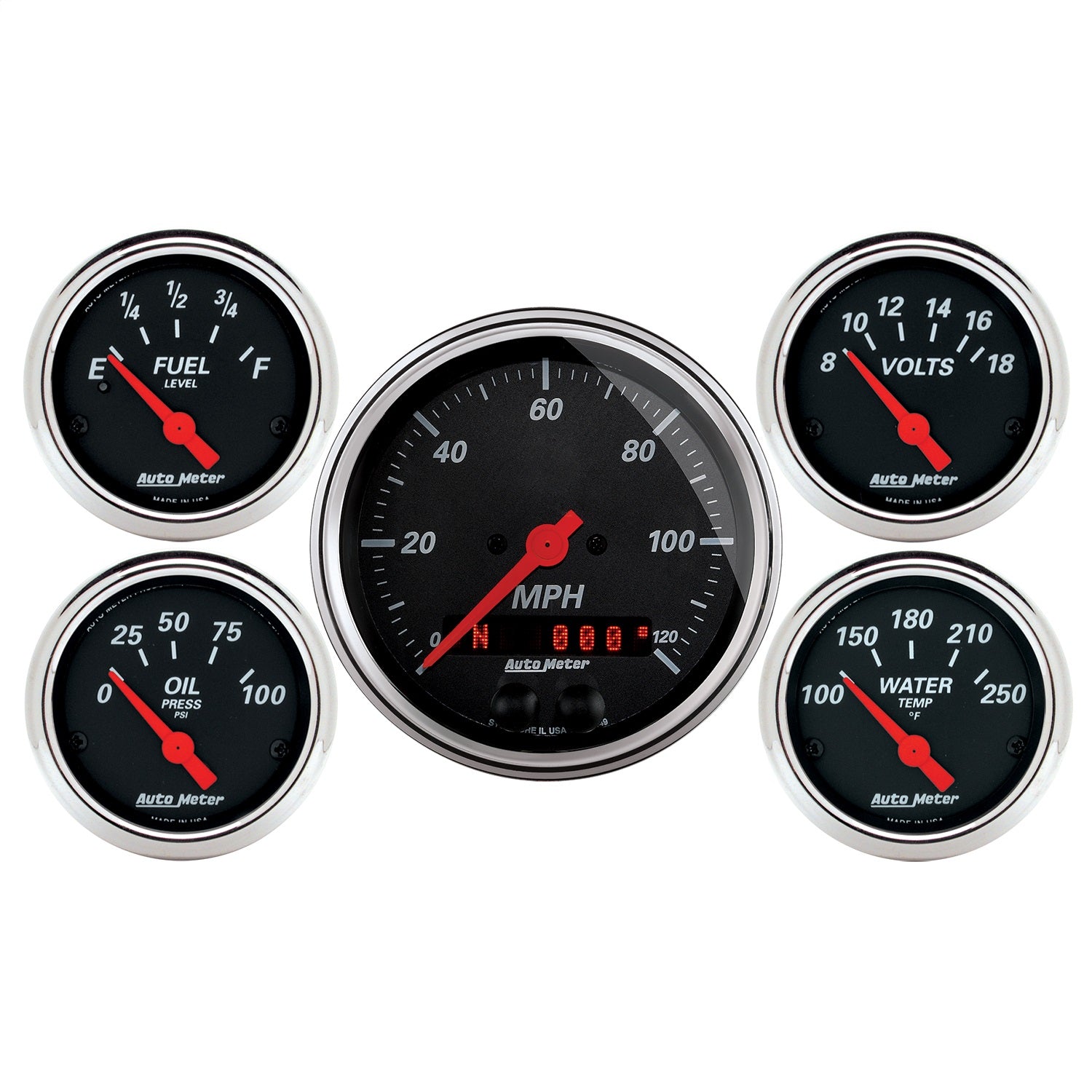 AutoMeter 1450 GAUGE KIT; 5 PC.; 3 3/8in./2 1/16in.; GPS SPEEDOMETER; DESIGNER BLACK AutoMeter 1450