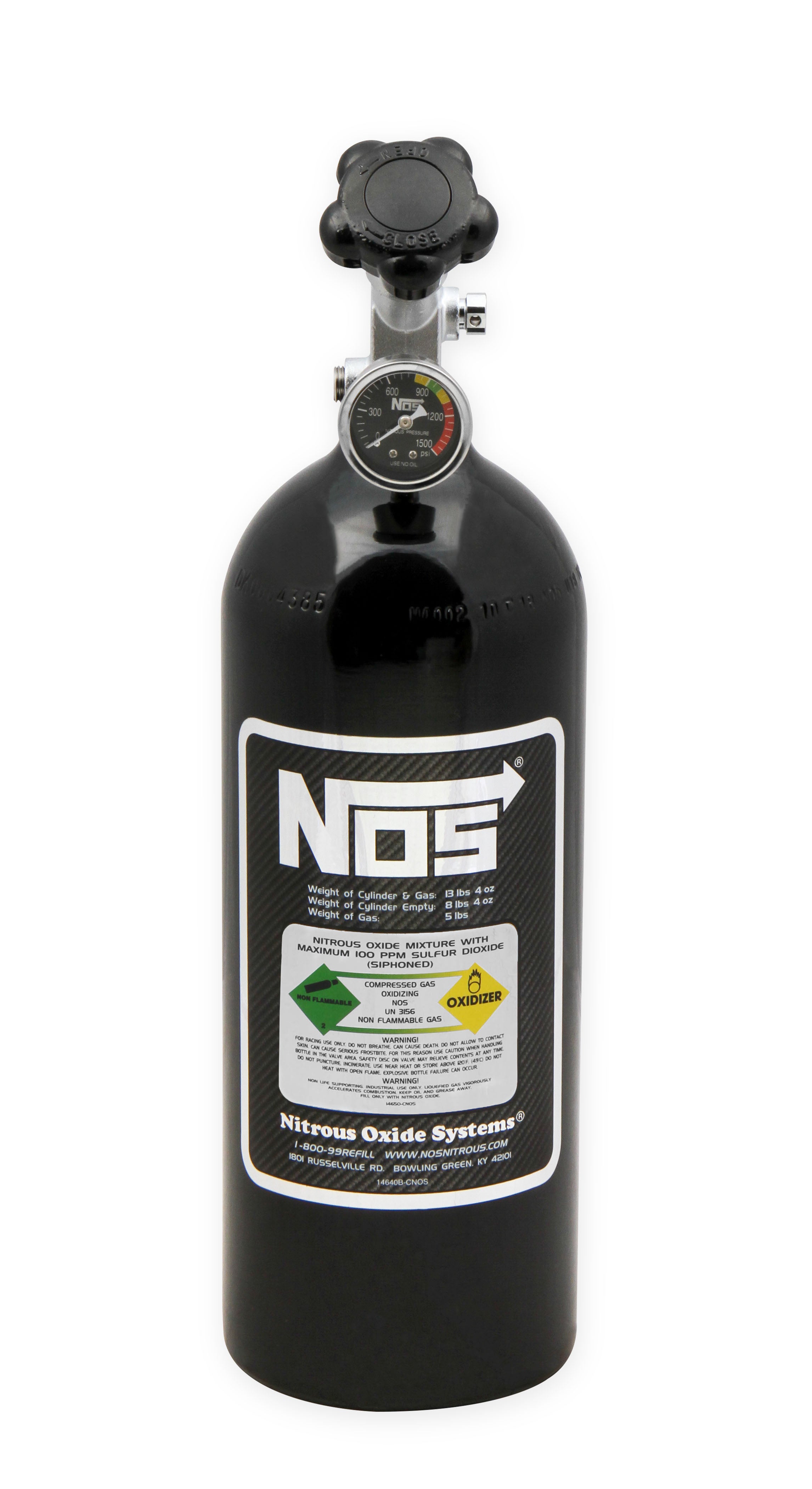 5 lb Nitrous Bottle w/ Black Finish & Super Hi Flo Valve w/ Gauge