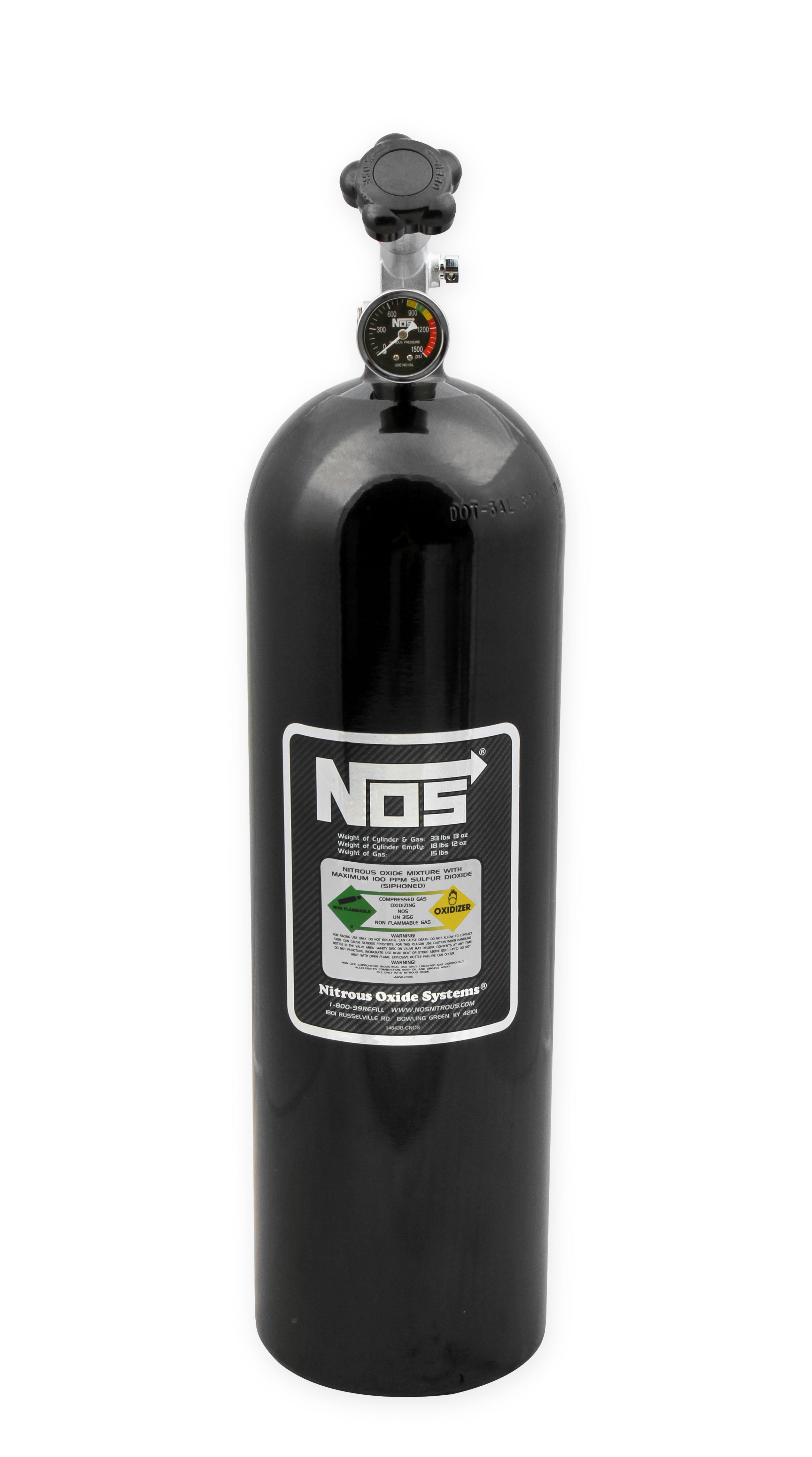 15 lb Nitrous Bottle w/ Black Finish & Super Hi Flo Valve w/ Gauge