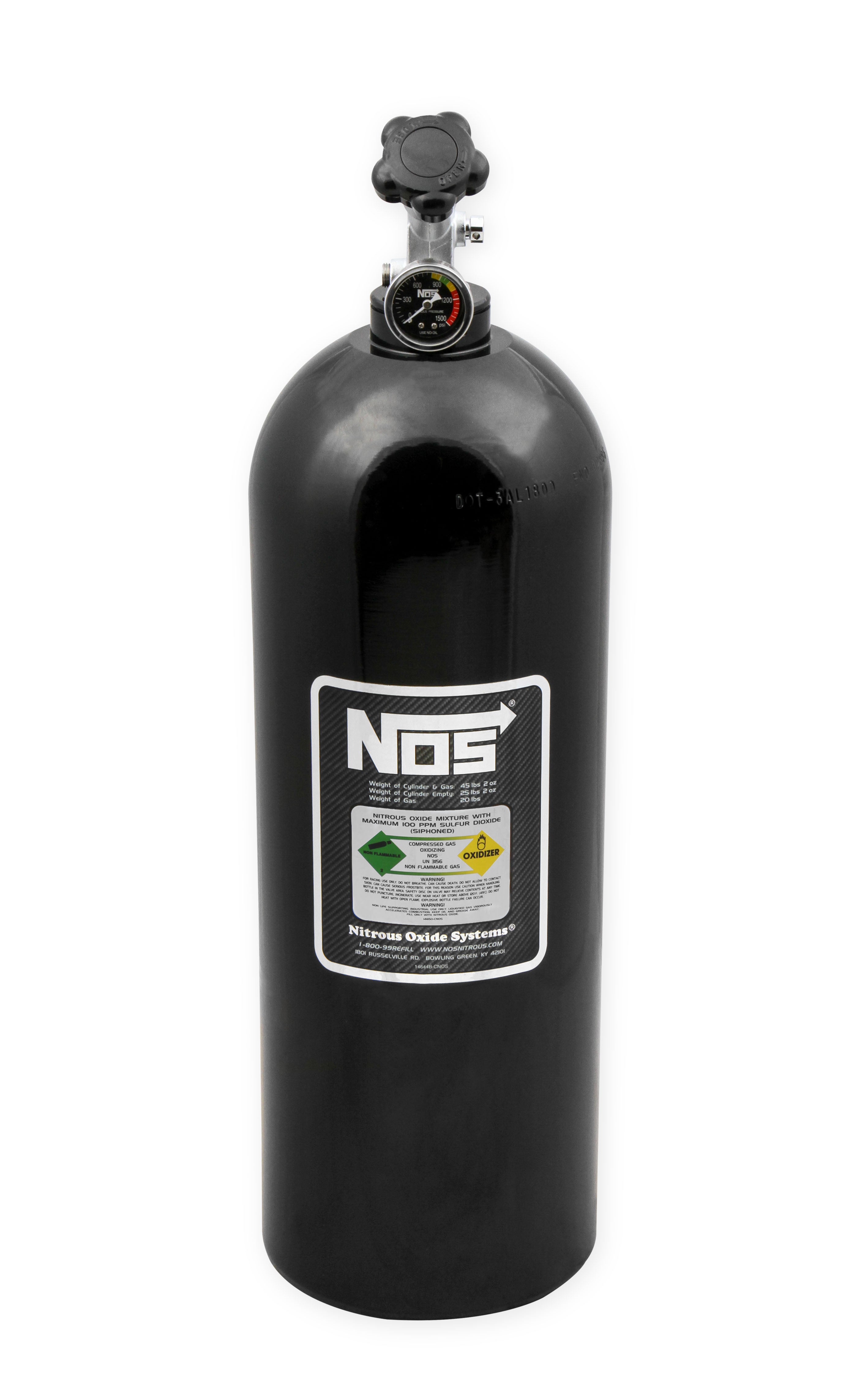 20 lb Nitrous Bottle w/ Black Finish & Super Hi Flo Valve & Gauge
