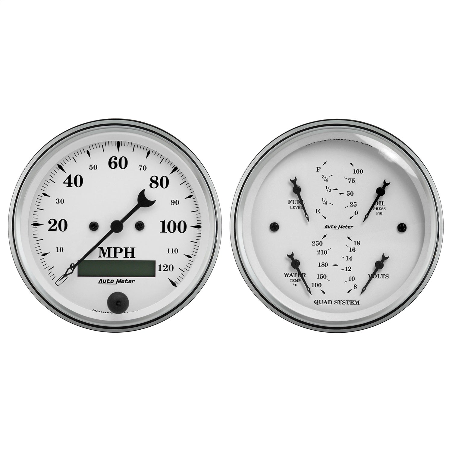 AutoMeter 1600 2 PC. GAUGE KIT; 3-3/8in. QUAD/SPEEDOMETER; 240-33 O; OLD TYME WHITE AutoMeter 1600