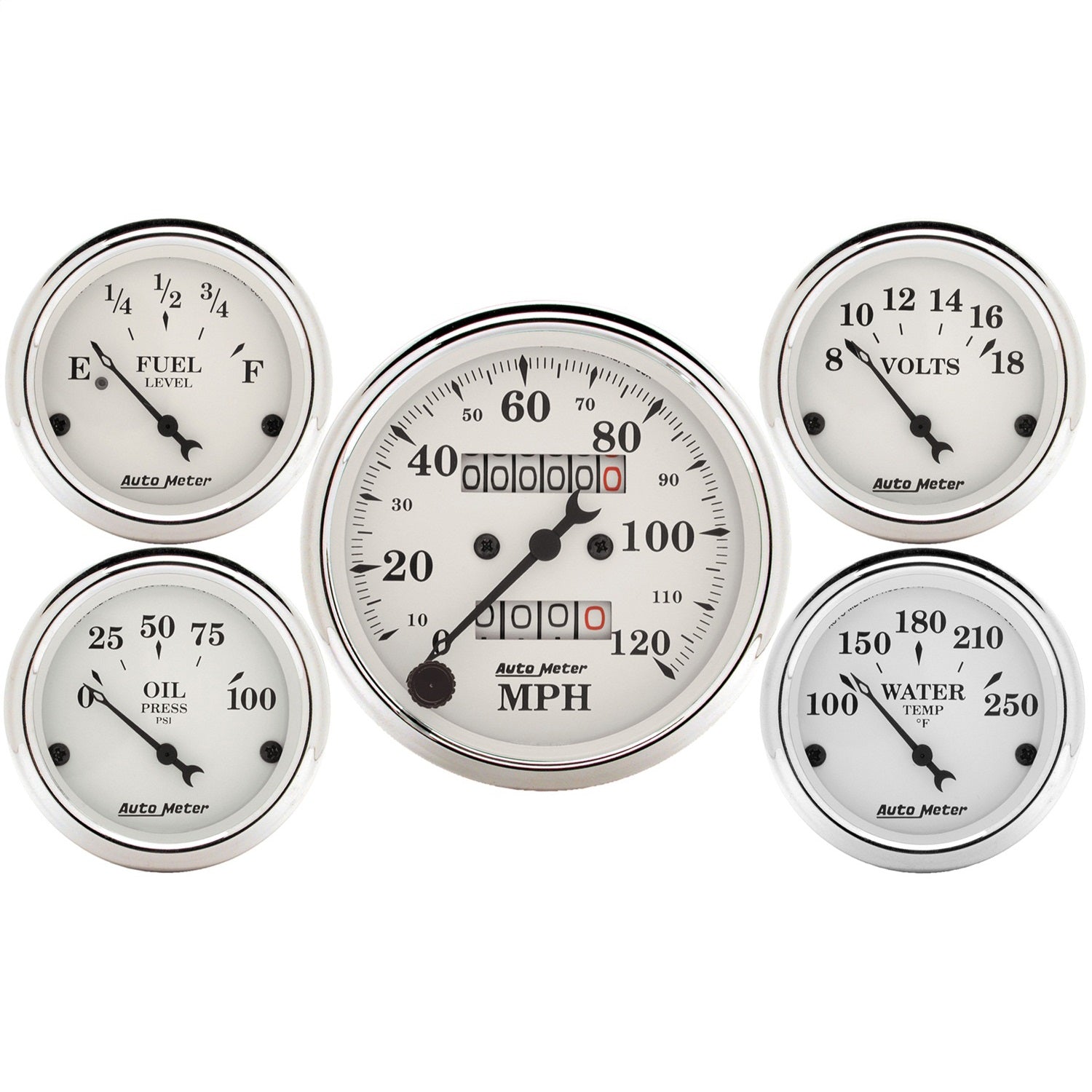 AutoMeter 1601 GAUGE KIT; 5 PC.; 3 1/8in./2 1/16in.; MECH. SPEEDOMETER; OLD TYME WHITE AutoMeter 1601