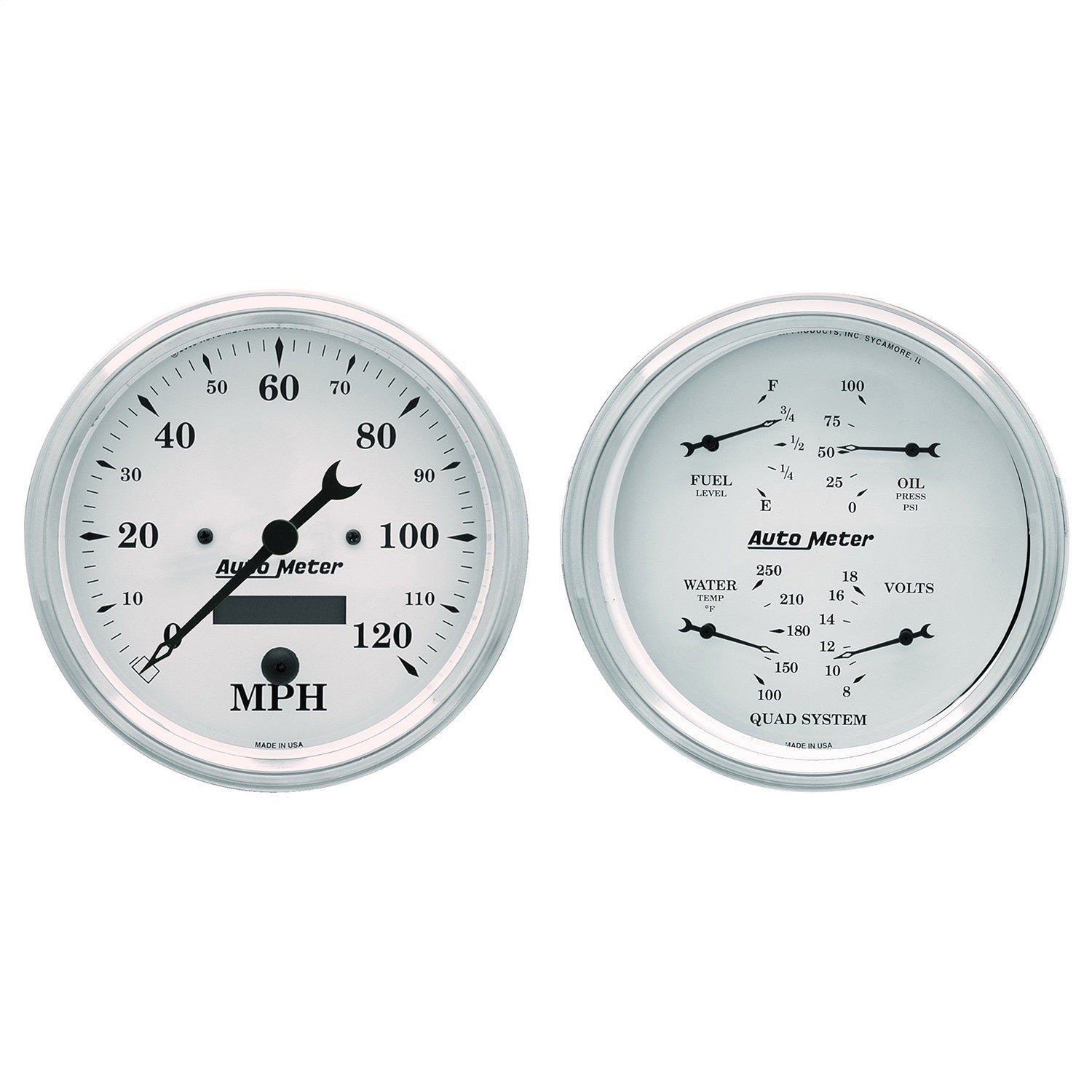 AutoMeter 1603 2 PC. GAUGE KIT; 5in. QUAD/SPEEDOMETER; 240-33 O; OLD TYME WHITE AutoMeter 1603