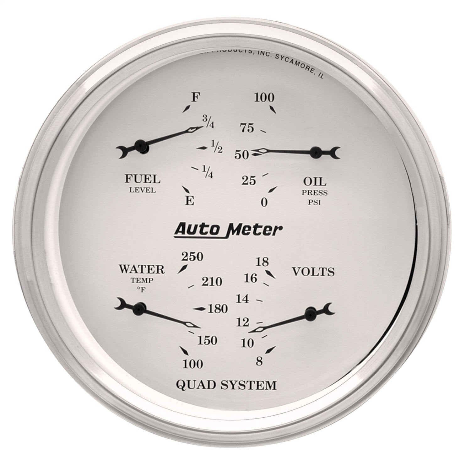 AutoMeter 1610 5in. QUAD GAUGE; 100 PSI/100-250 deg.F/8-18V/240-33 O; OLD-TYME WHITE AutoMeter 1610