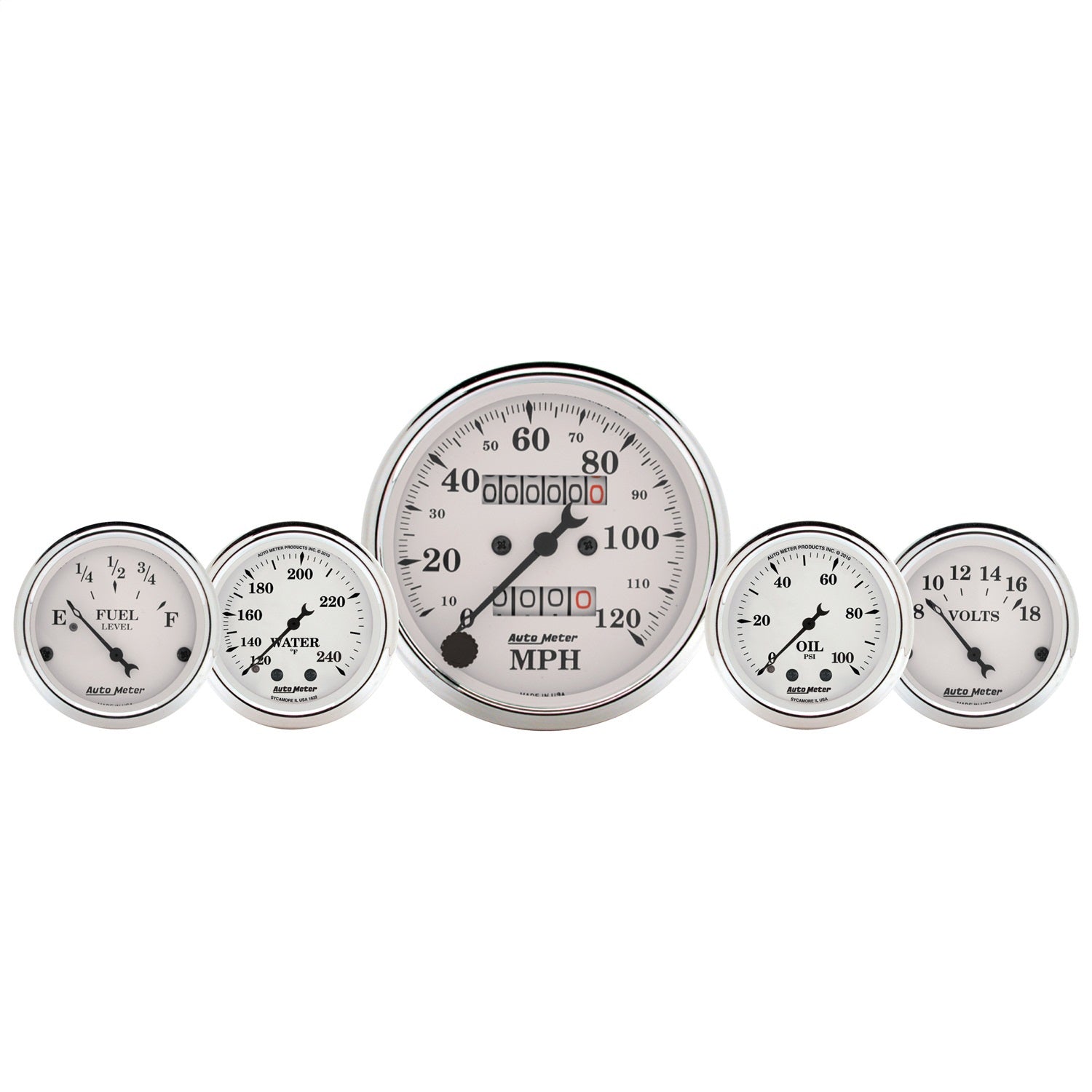 AutoMeter 1611 GAUGE KIT; 5 PC.; 3 1/8in./2 1/16in.; MECH. SPEEDO.; WTMP/OILP; OLD TYME WHT AutoMeter 1611
