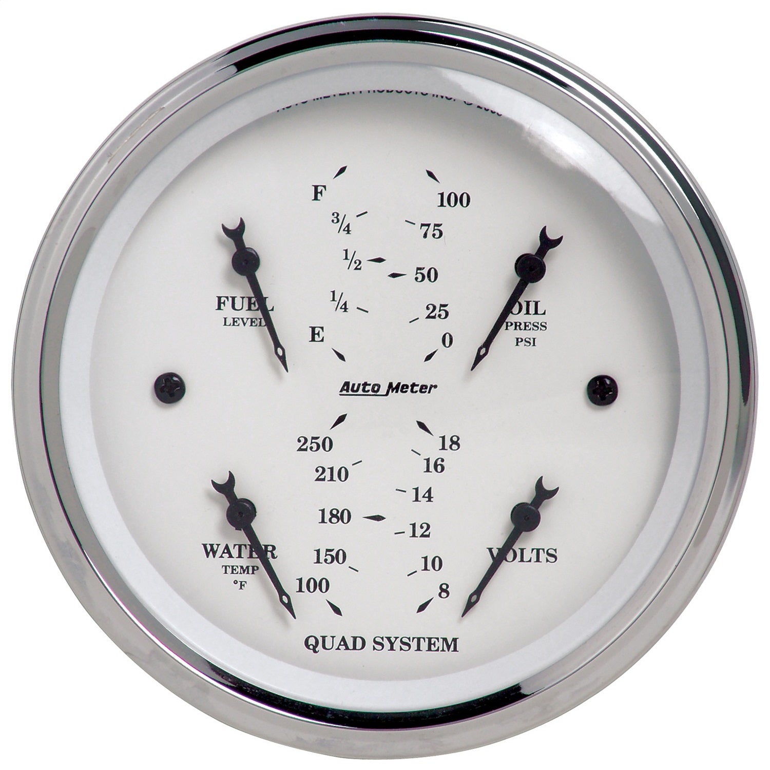AutoMeter 1612 3-3/8in. QUAD GAUGE; 100 PSI/100-250 deg.F/8-18V/240-33 O; OLD-TYME WHITE AutoMeter 1612
