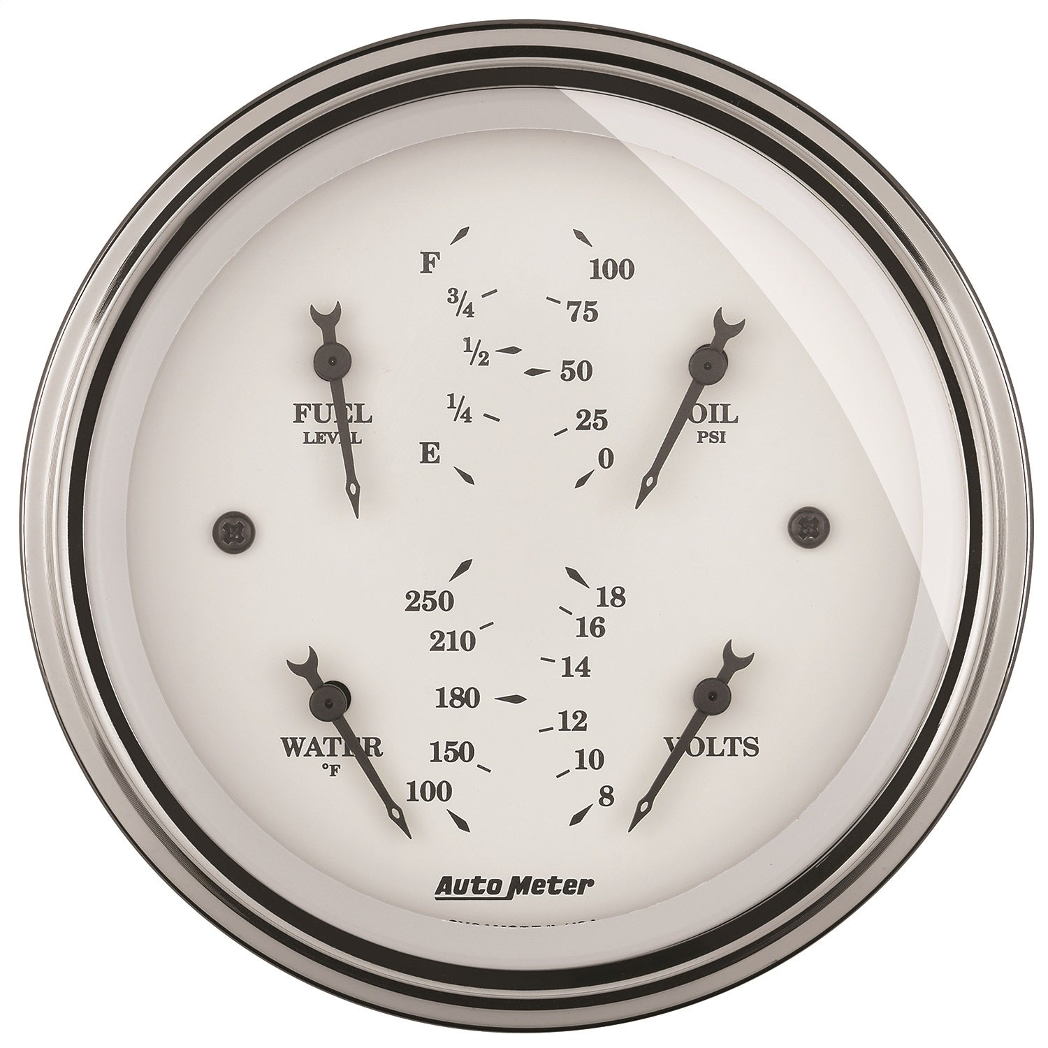 AutoMeter 1614 3-3/8in. QUAD GAUGE; 100 PSI/100-250 deg.F/8-18V/0-90 O; OLD-TYME WHITE AutoMeter 1614