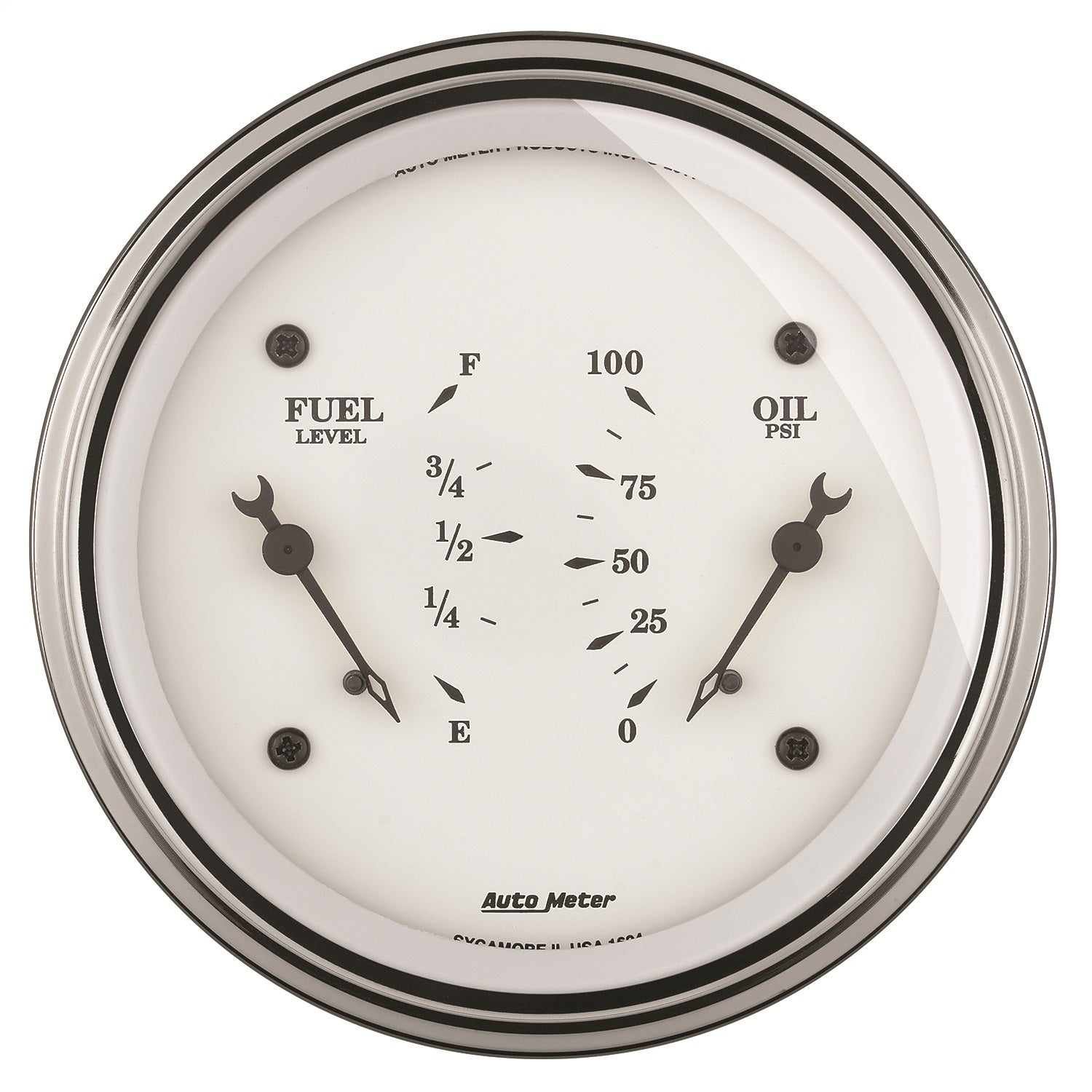 AutoMeter 1624 GAUGE; DUAL; FUEL/OILP; 3 3/8in.; 0OE-90OF/100PSI; ELEC; OLD TYME WHITE AutoMeter 1624