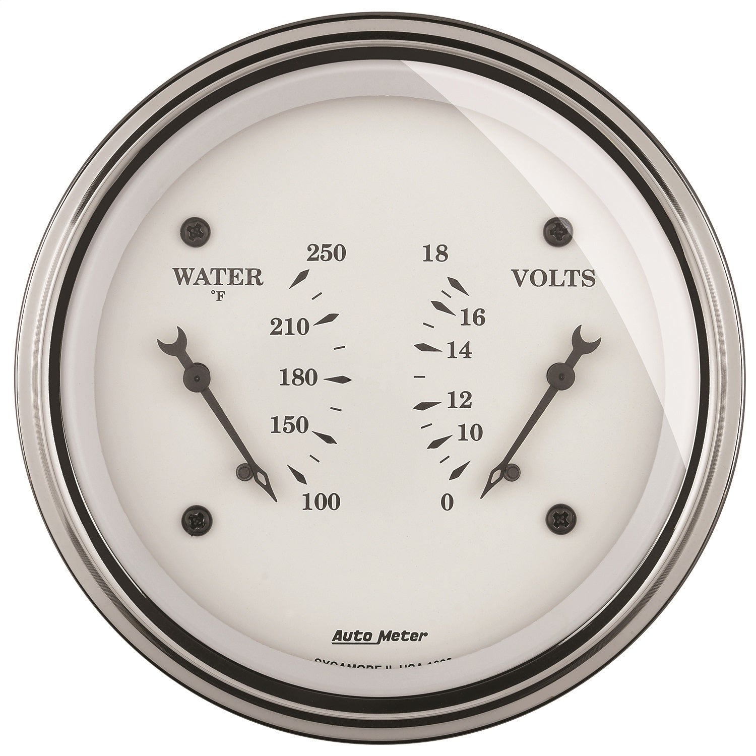 AutoMeter 1630 GAUGE; DUAL; WTMP/VOLT; 3 3/8in.; 250deg.F/18V; ELEC; OLD TYME WHITE AutoMeter 1630
