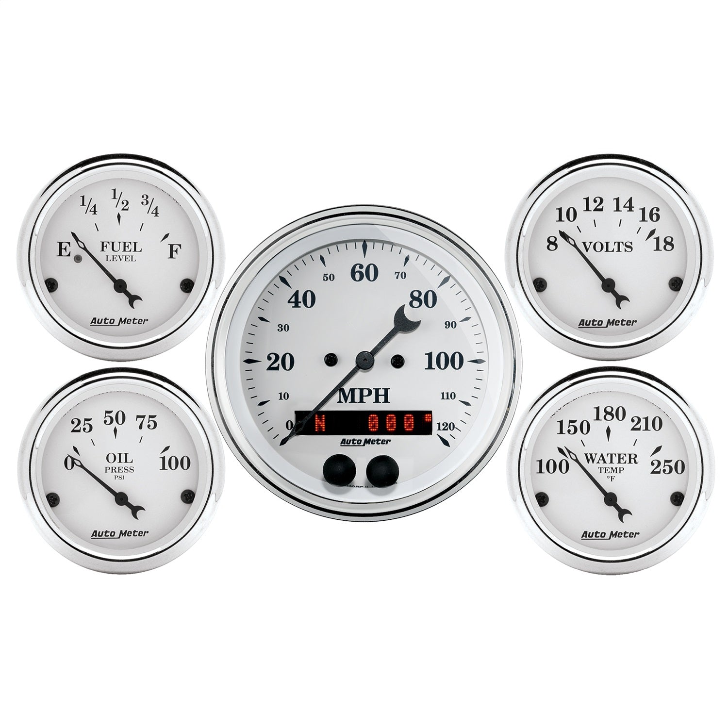 AutoMeter 1650 GAUGE KIT; 5 PC.; 3 3/8in./2 1/16in.; GPS SPEEDOMETER; OLD TYME WHITE AutoMeter 1650
