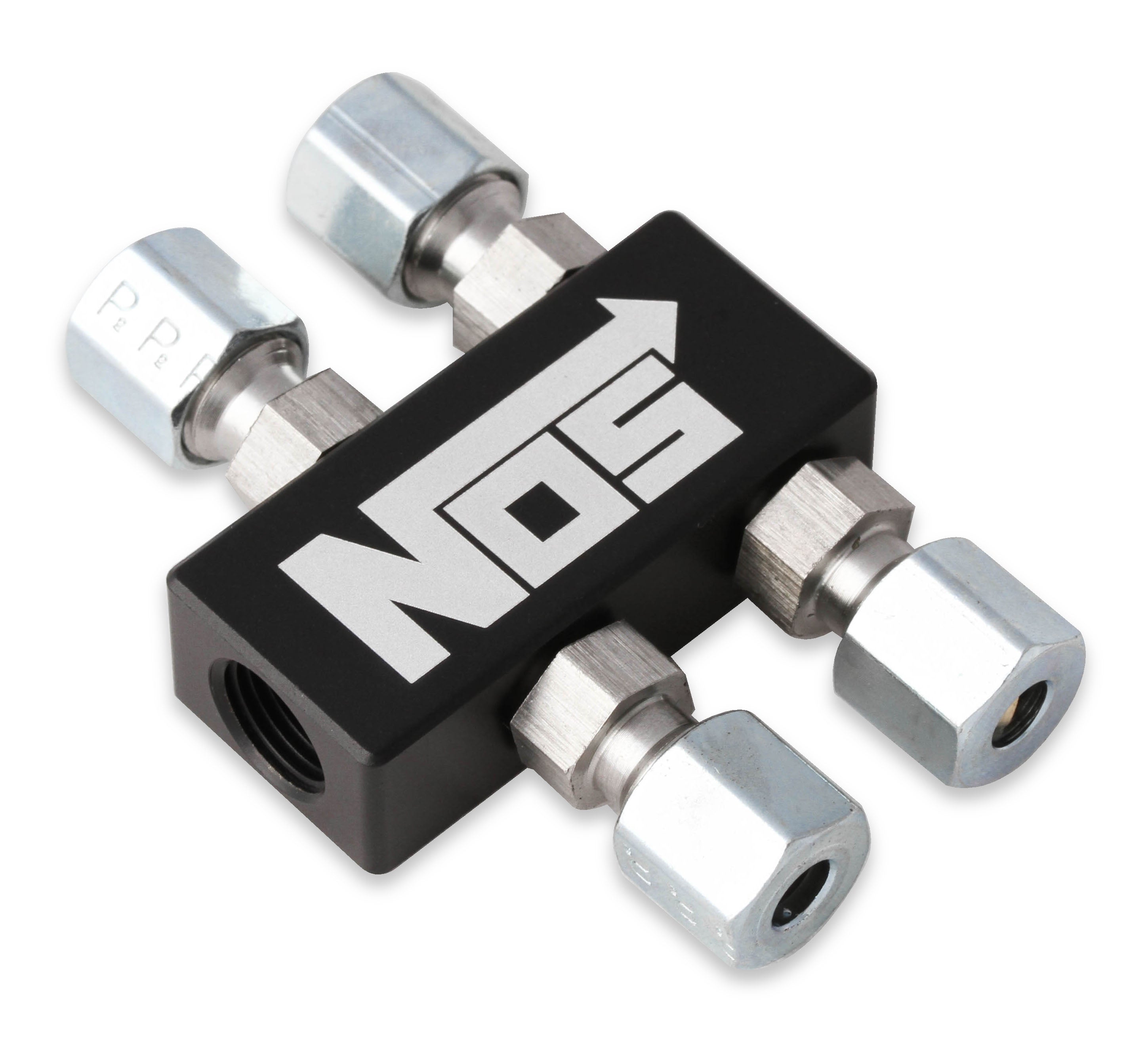Nitrous Distribution Block, 1-1/8" NPT in 4 out Distribution Block "Black"