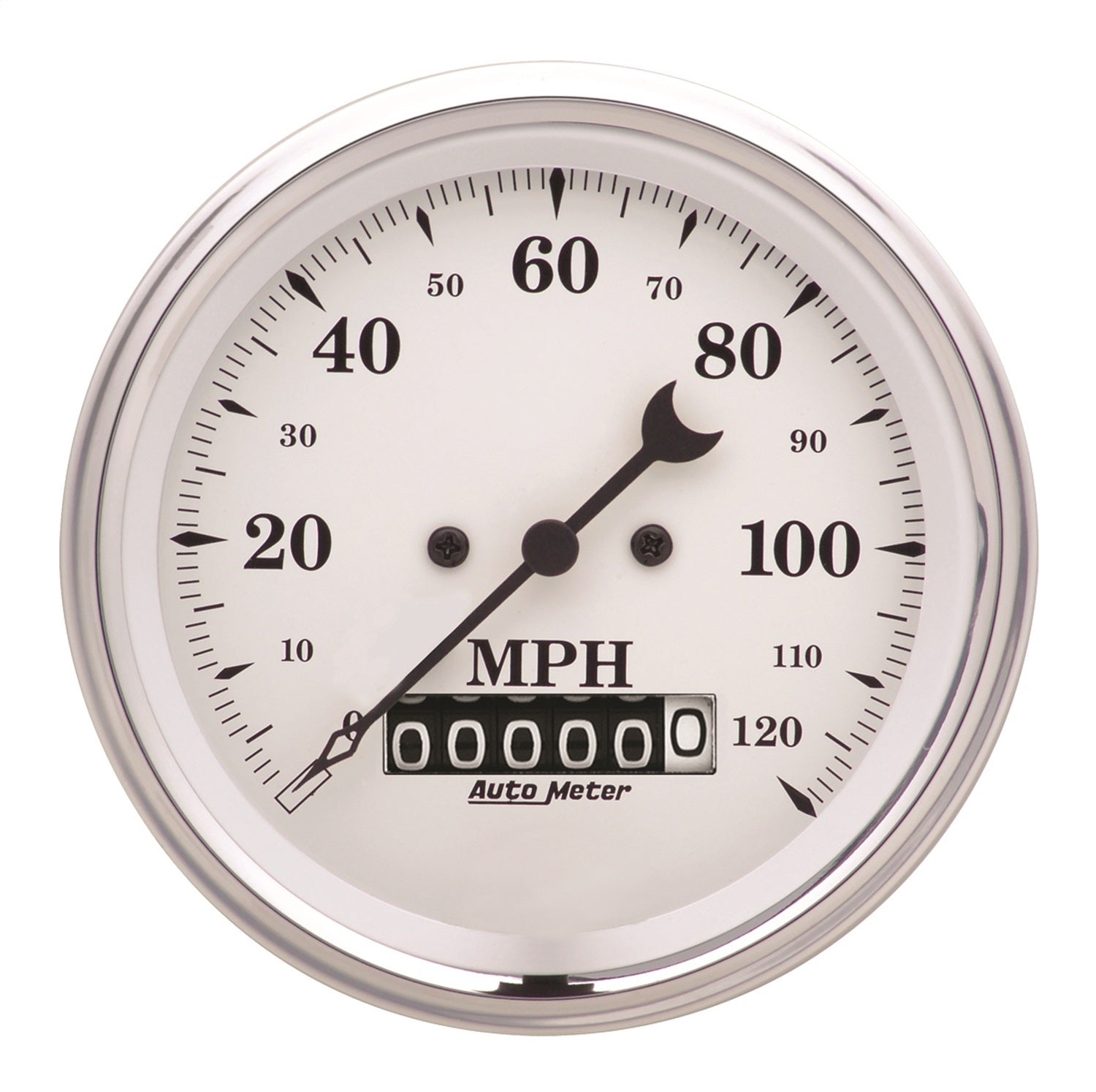 AutoMeter 1679 GAUGE; SPEEDO.; 3 3/8in.; 120MPH; ELEC. PROG. W/WHEEL ODO; OLD TYME WHITE AutoMeter 1679