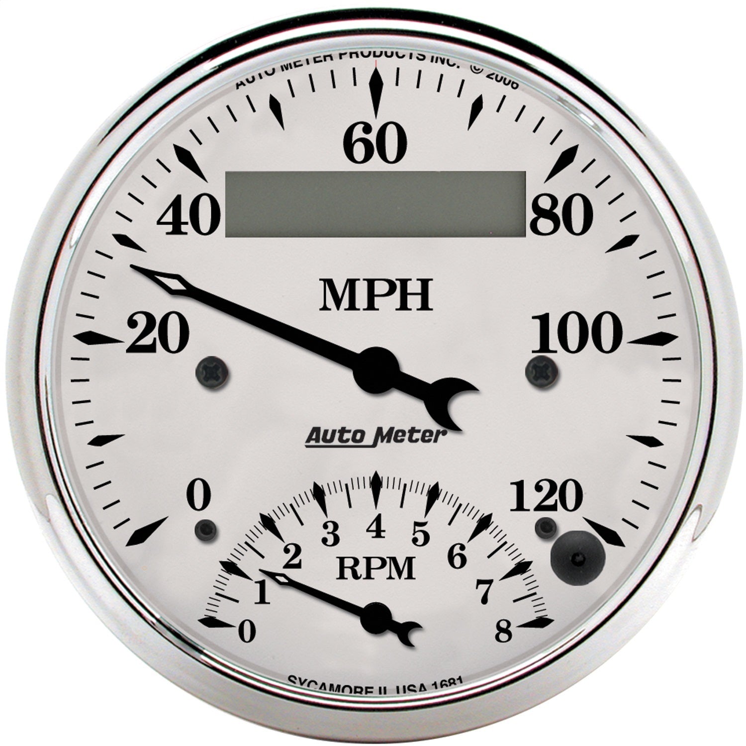 AutoMeter 1681 GAUGE; TACH/SPEEDO; 3 3/8in.; 120MPH/8K RPM; ELEC. PROGRAM.; OLD TYME WHT AutoMeter 1681