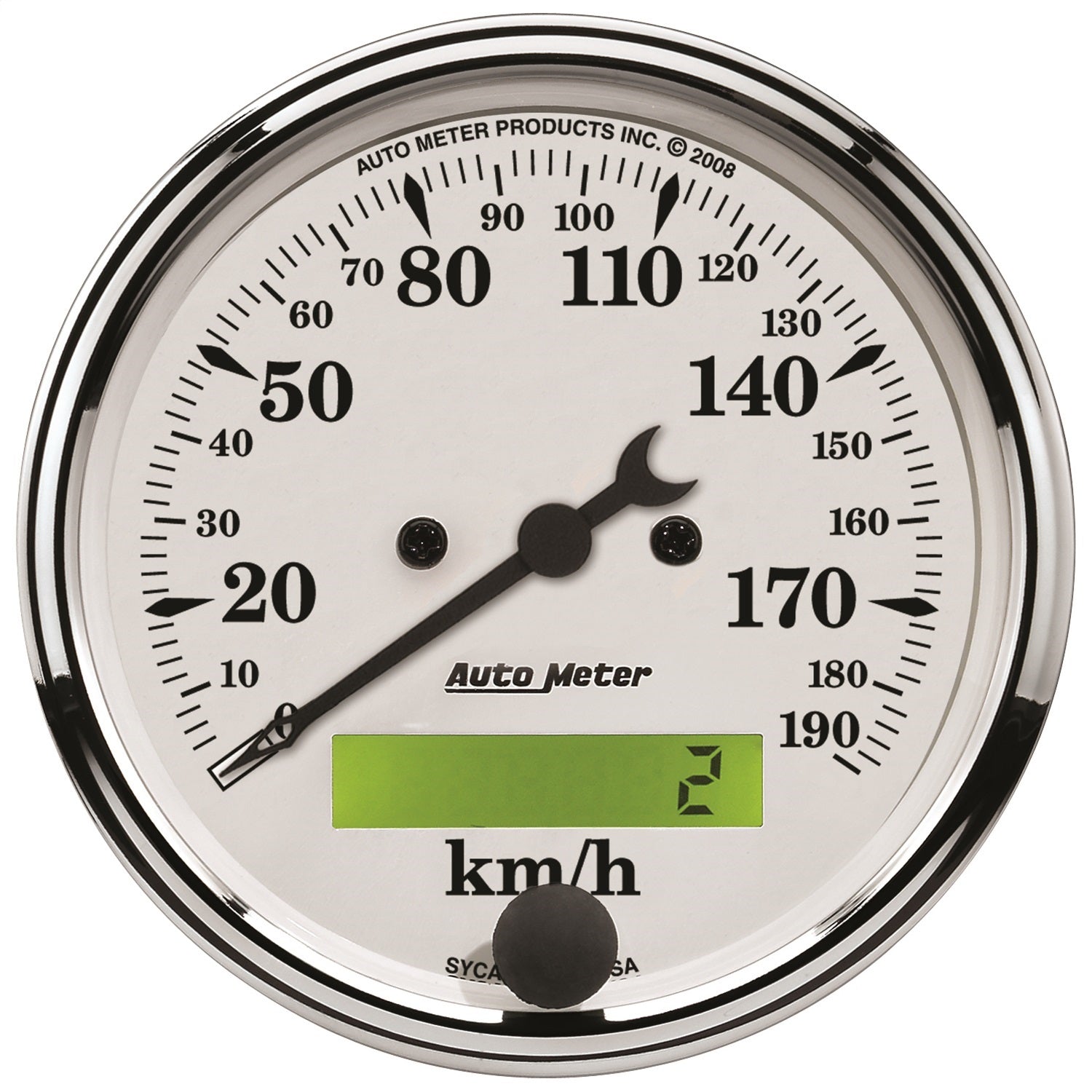 AutoMeter 1688-M GAUGE; SPEEDOMETER; 3 1/8in.; 190KM/H; ELEC. PROG. W/LCD ODO; OLD TYME WHITE AutoMeter 1688-M