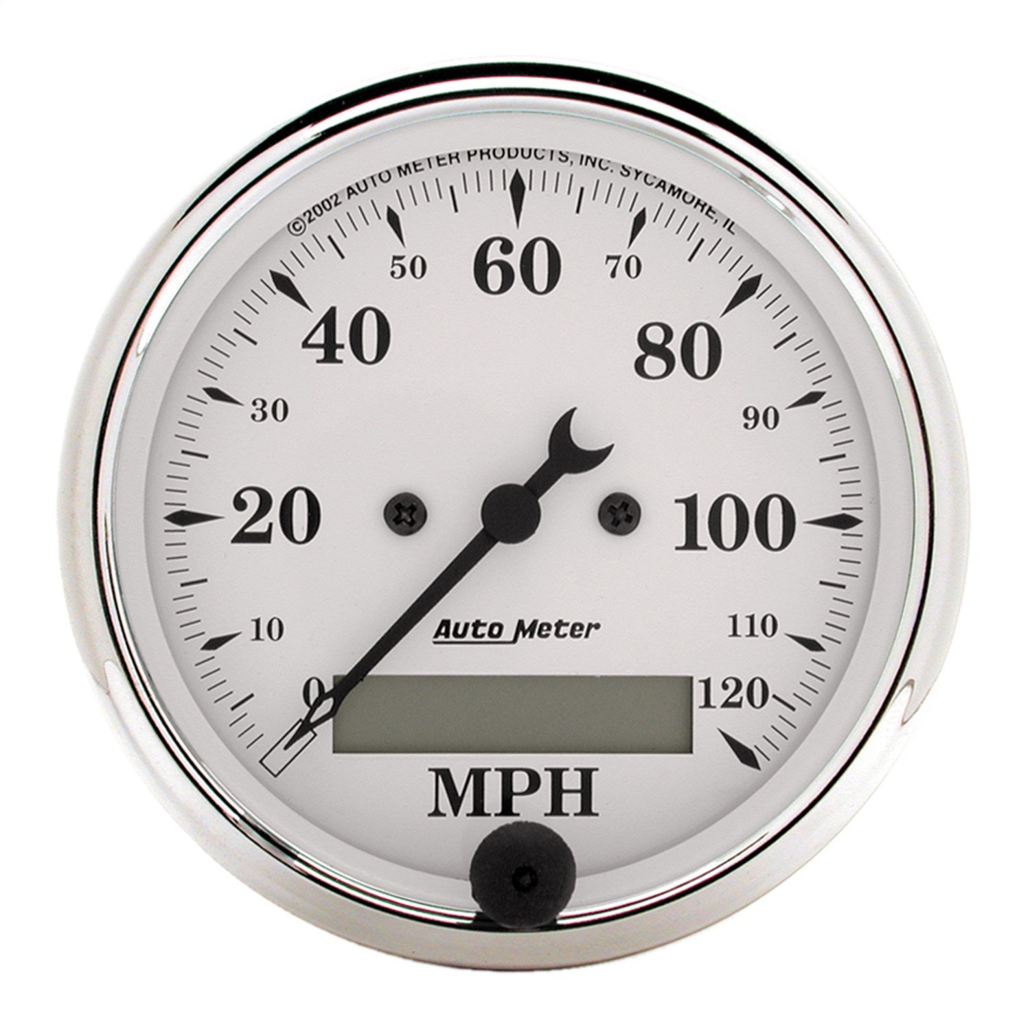 AutoMeter 1688 GAUGE; SPEEDO.; 3 1/8in.; 120MPH; ELEC. PROG. W/LCD ODO; OLD TYME WHITE AutoMeter 1688