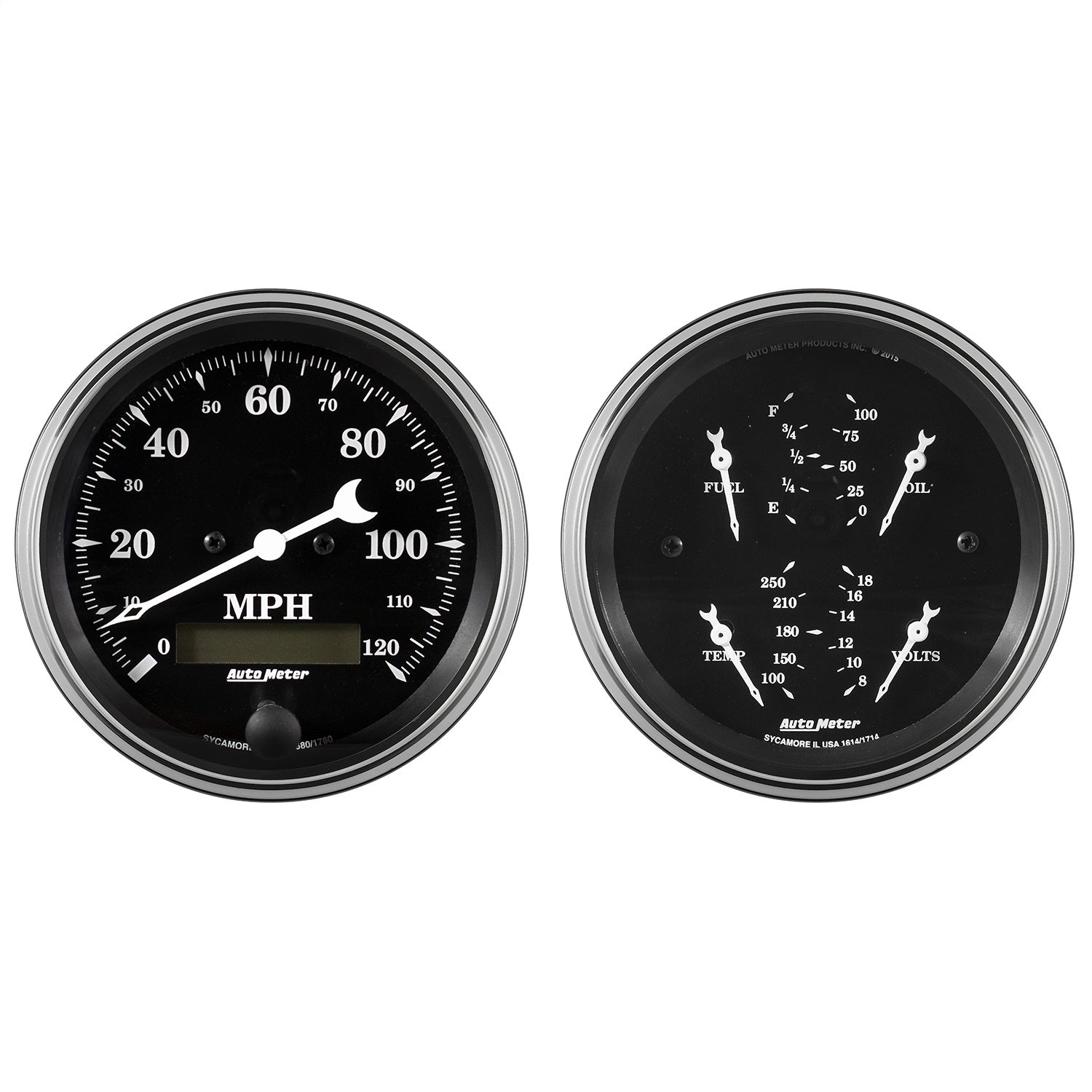 AutoMeter 1700 2 PC. GAUGE KIT; 3-3/8in. QUAD/SPEEDOMETER; 240-33 O; OLD TYME BLACK AutoMeter 1700