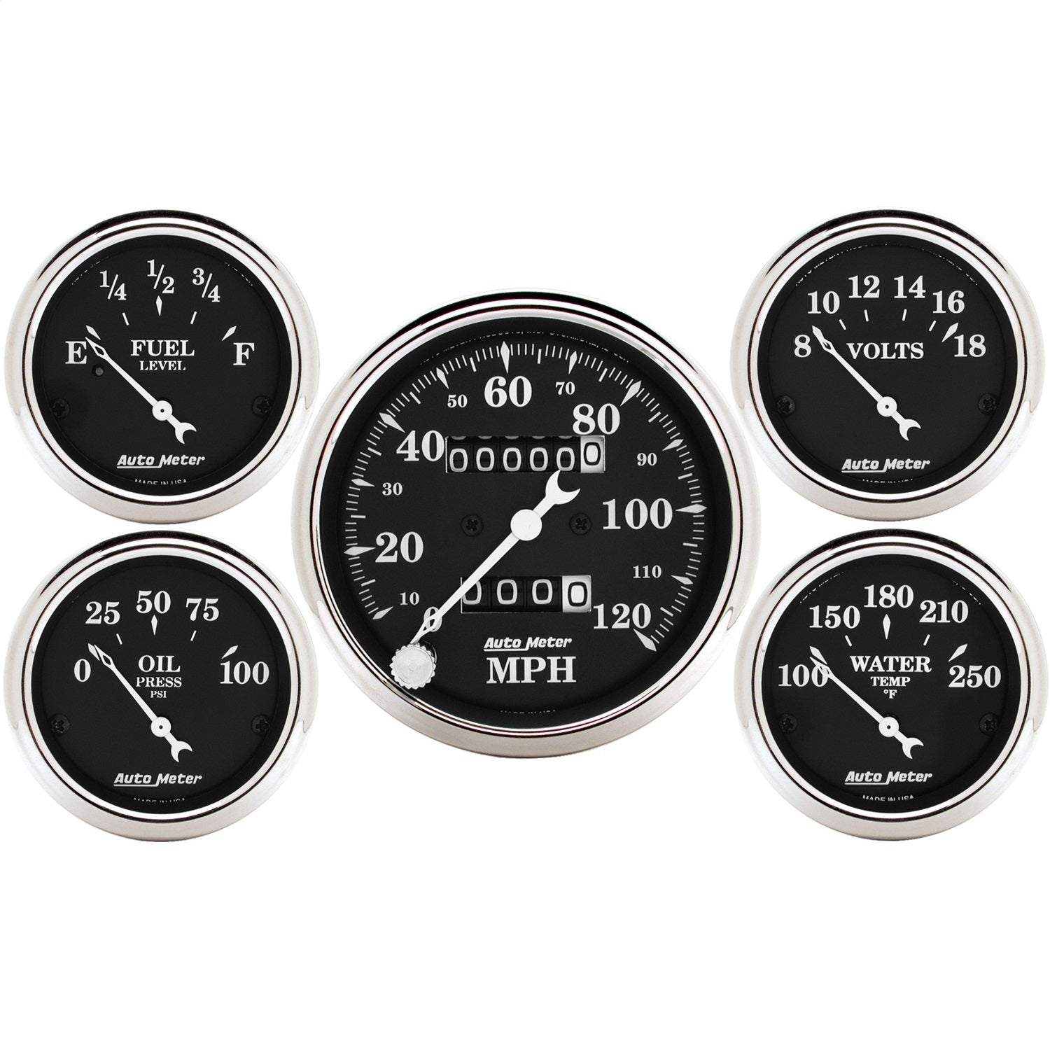 AutoMeter 1708 GAUGE KIT; 5 PC.; 3 1/8in./2 1/16in.; MECH. SPEEDOMETER; OLD TYME BLACK AutoMeter 1708