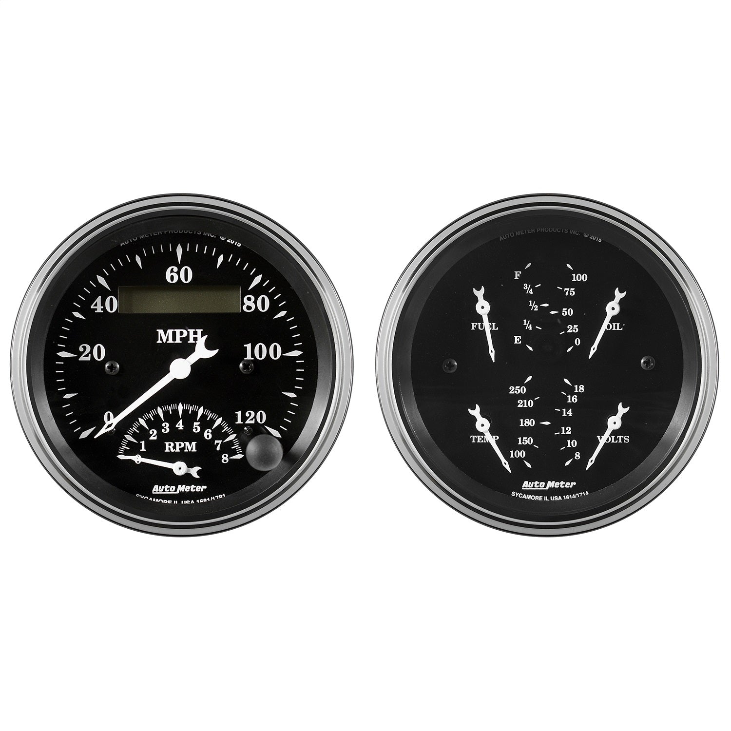 AutoMeter 1720 2 PC. GAUGE KIT; 3-3/8in. QUAD/TACH/SPEEDO; 240-33 O; OLD TYME BLACK AutoMeter 1720