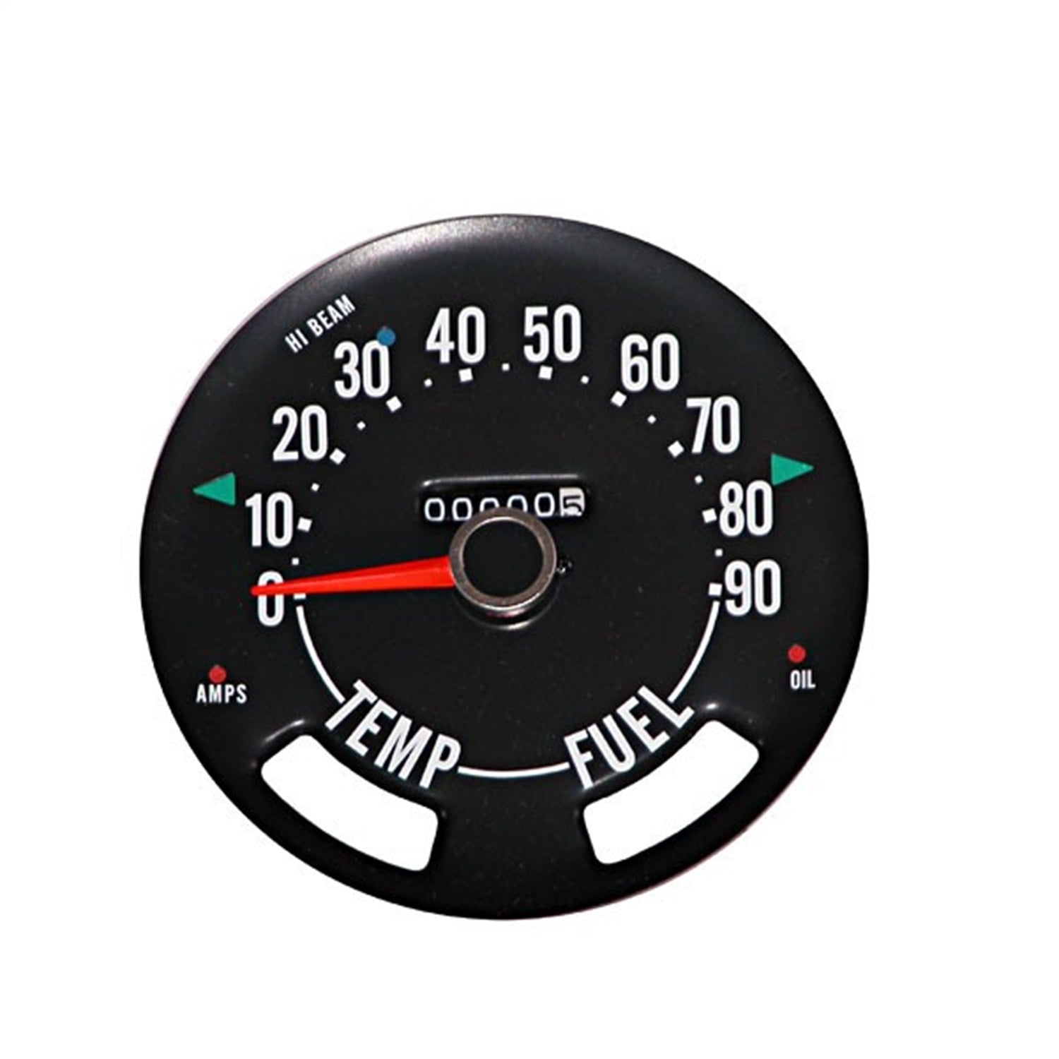 Omix 17207.01 Speedometer Head; w/Odometer; 0-90 MPH; Black Face w/Red Pointer; Omix 17207.01