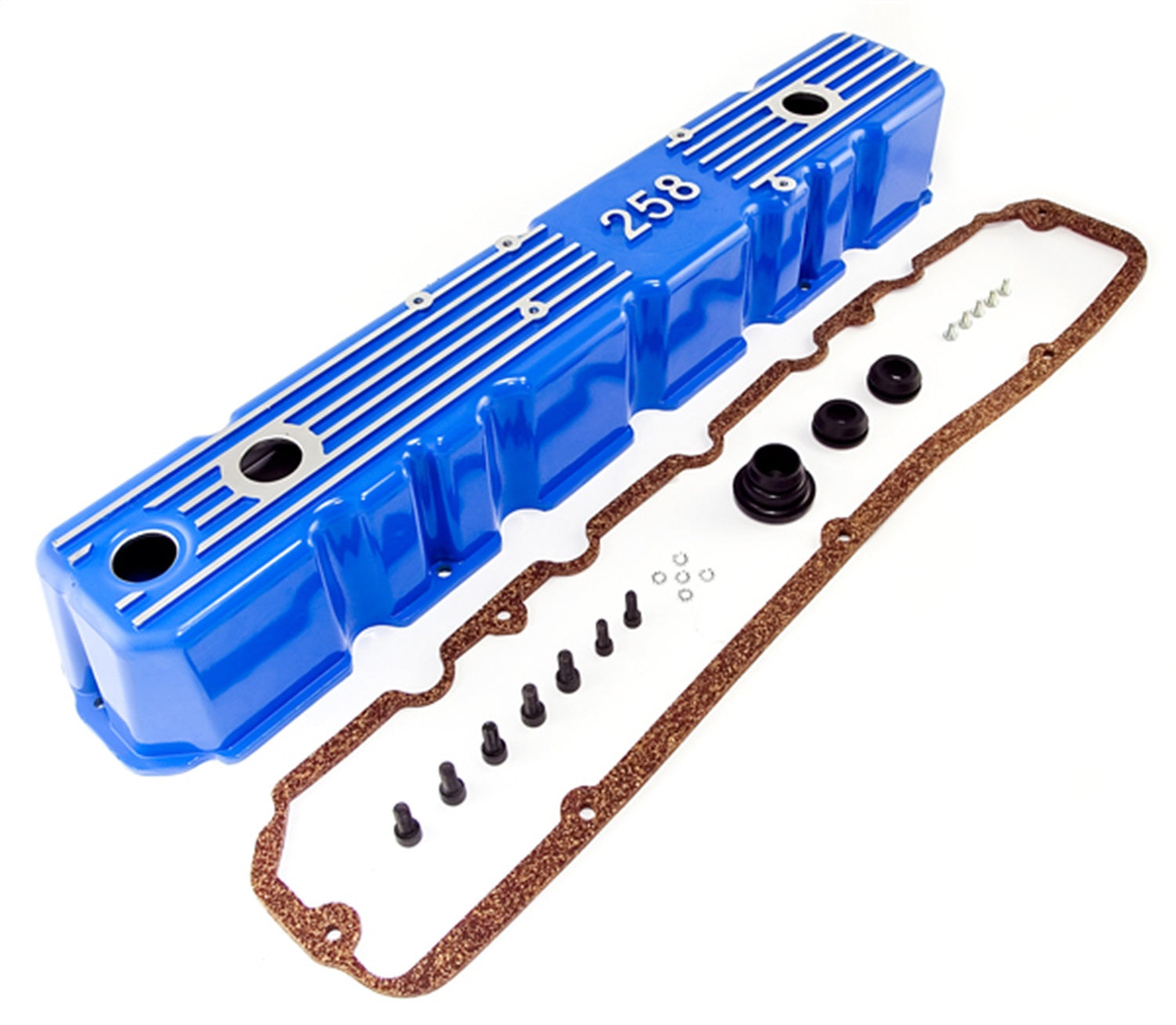 Omix 17401.11 Valve Cover; Aluminum; w/Gasket; 4.2L Logo; Blue; Omix 17401.11