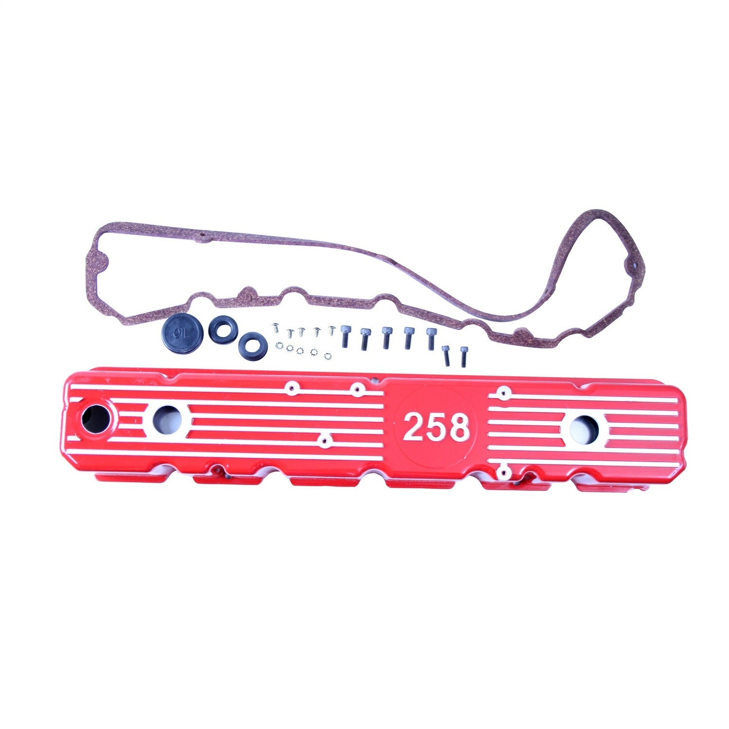 Omix 17401.14 Valve Cover; Aluminum; w/Gasket; 4.2L Logo; Red; Omix 17401.14