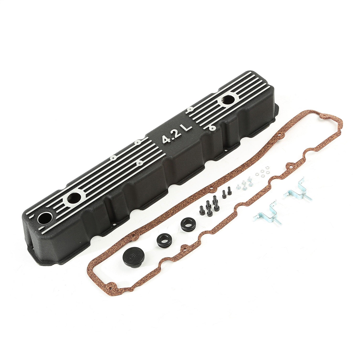 Omix 17401.21 Valve Cover; Aluminum; Black; w/Gasket; Hardware; 4.2L Logo; Omix 17401.21