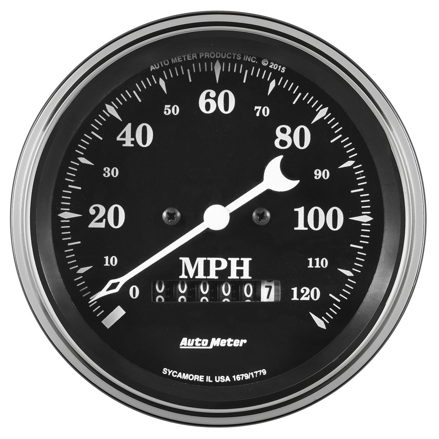 AutoMeter 1779 GAUGE; SPEEDO.; 3 3/8in.; 120MPH; ELEC. PROG. W/WHEEL ODO; OLD TYME BLACK AutoMeter 1779